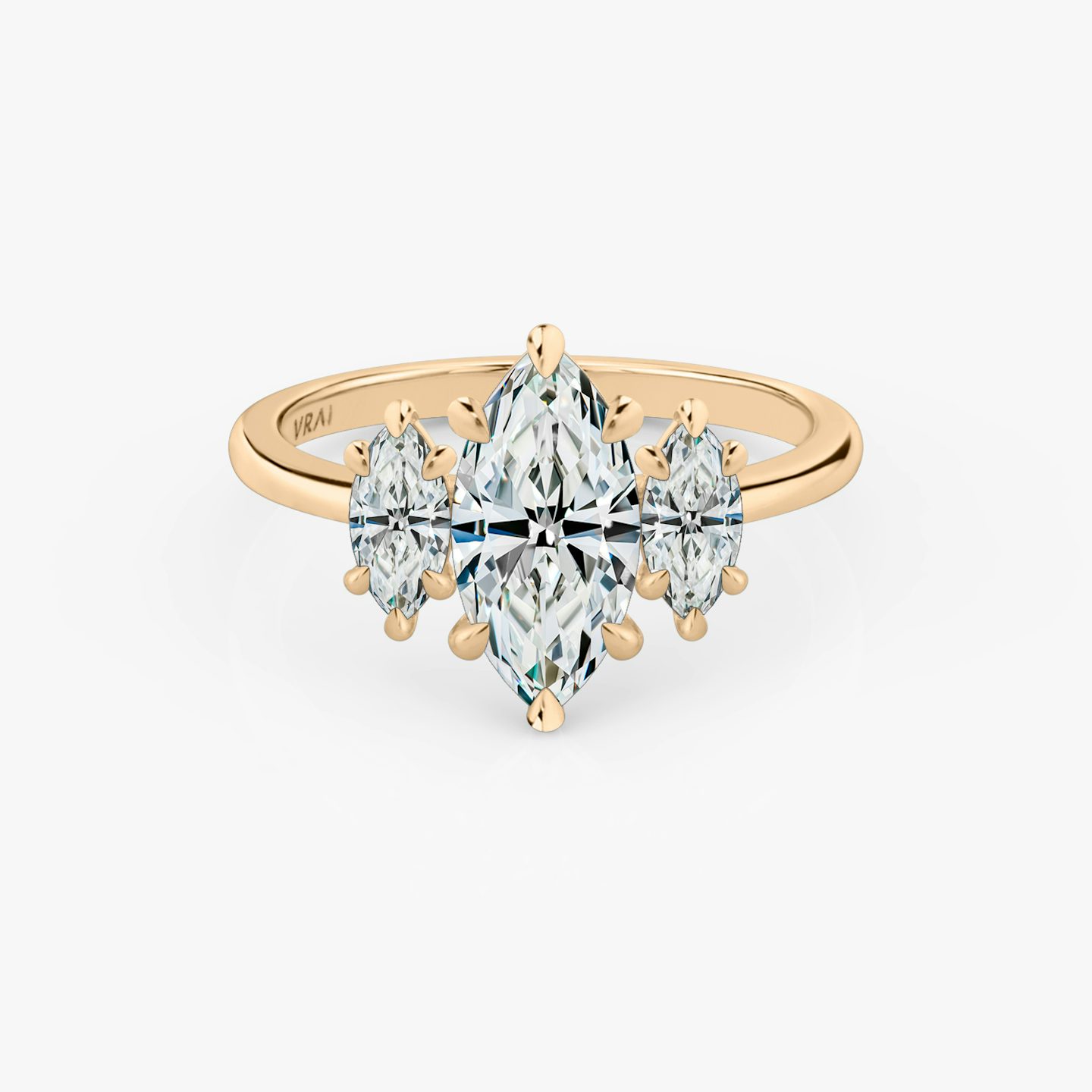 The Three Stone | Marquise | 14k | Rose Gold | bandAccent: Plain | sideStoneCarat: 0.25ct | sideStoneShape: Marquise | diamondOrientation: vertical | caratWeight: other