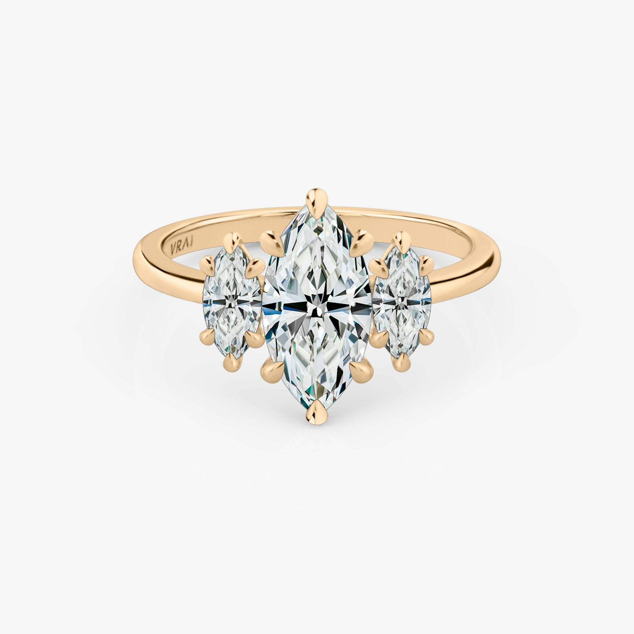 The Three Stone | Marquise | 14k | Rose Gold | bandAccent: Plain | sideStoneCarat: 0.25ct | sideStoneShape: Marquise | diamondOrientation: vertical | caratWeight: other