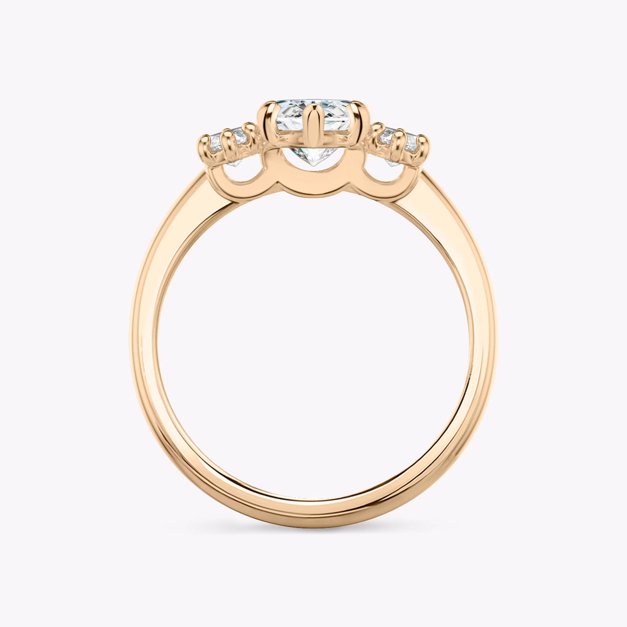 The Three Stone | Marquise | 14k | Rose Gold | bandAccent: Plain | sideStoneCarat: 0.25ct | sideStoneShape: Marquise | diamondOrientation: vertical | caratWeight: other
