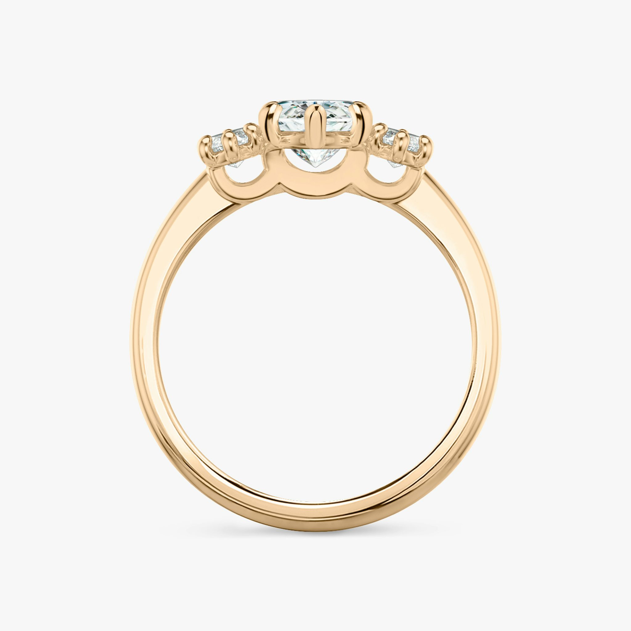 The Three Stone | Marquise | 14k | Rose Gold | bandAccent: Plain | sideStoneCarat: 0.25ct | sideStoneShape: Marquise | diamondOrientation: vertical | caratWeight: other
