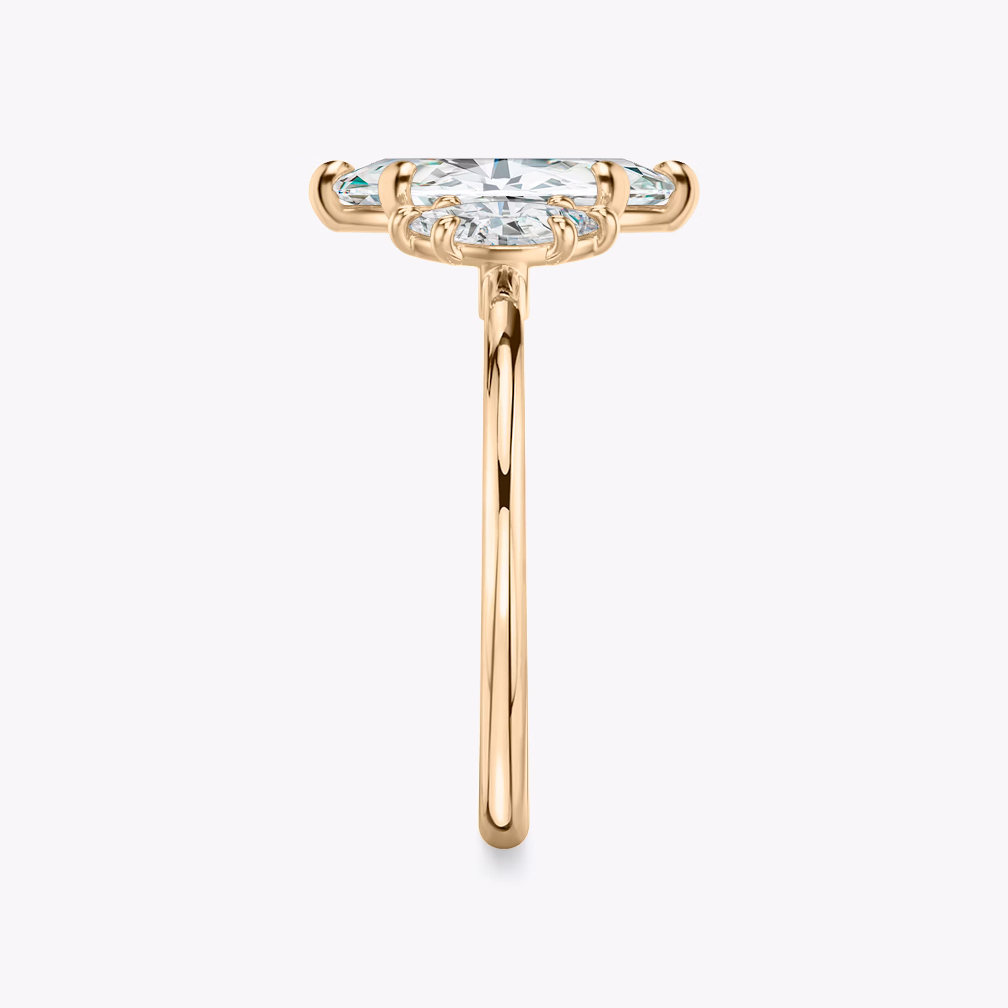 The Three Stone | Marquise | 14k | Rose Gold | bandAccent: Plain | sideStoneCarat: 0.25ct | sideStoneShape: Marquise | diamondOrientation: vertical | caratWeight: other
