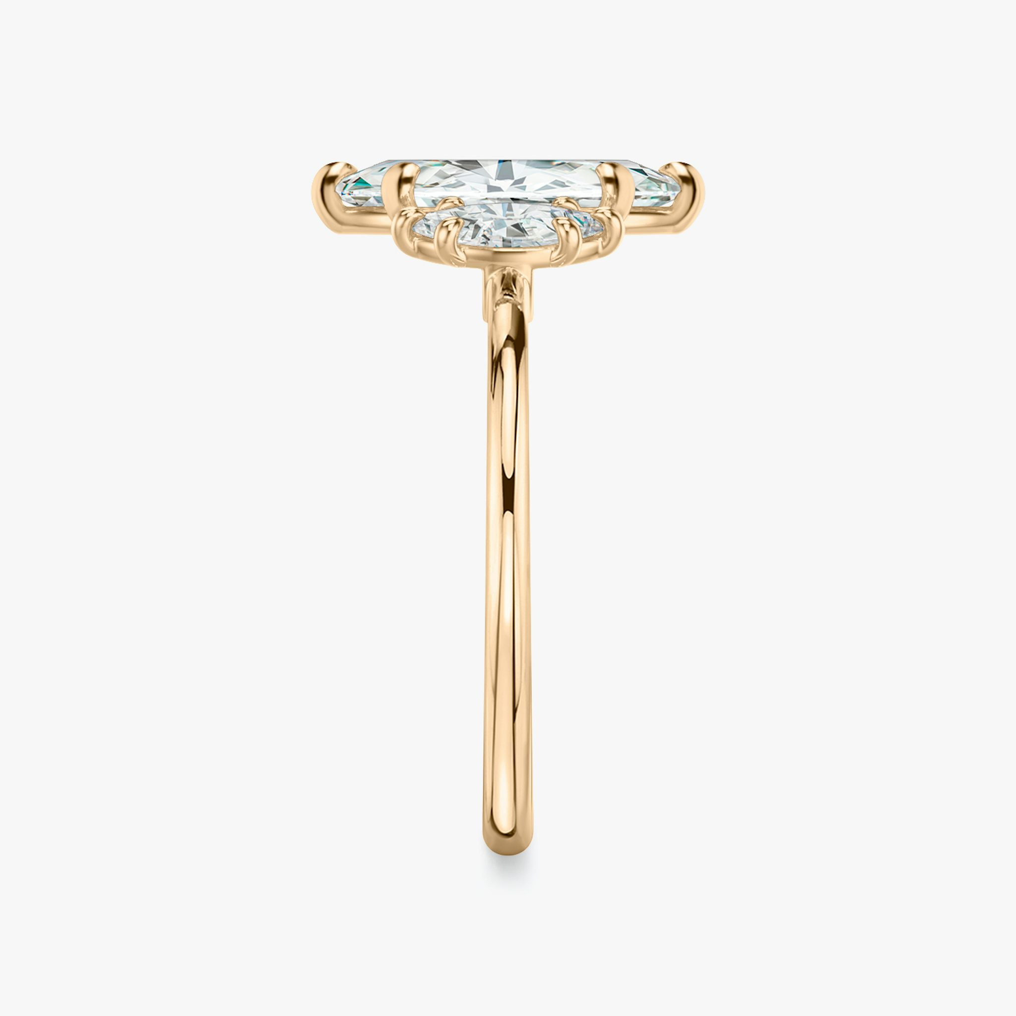 The Three Stone | Marquise | 14k | Rose Gold | bandAccent: Plain | sideStoneCarat: 0.25ct | sideStoneShape: Marquise | diamondOrientation: vertical | caratWeight: other