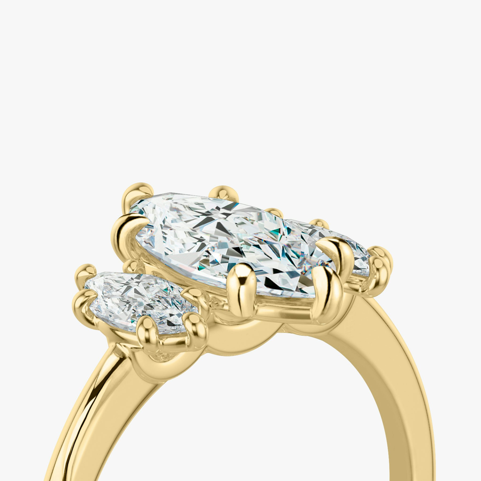 The Three Stone | Marquise | 18k | Yellow Gold | bandAccent: Plain | sideStoneCarat: 0.25ct | sideStoneShape: Marquise | diamondOrientation: vertical | caratWeight: other