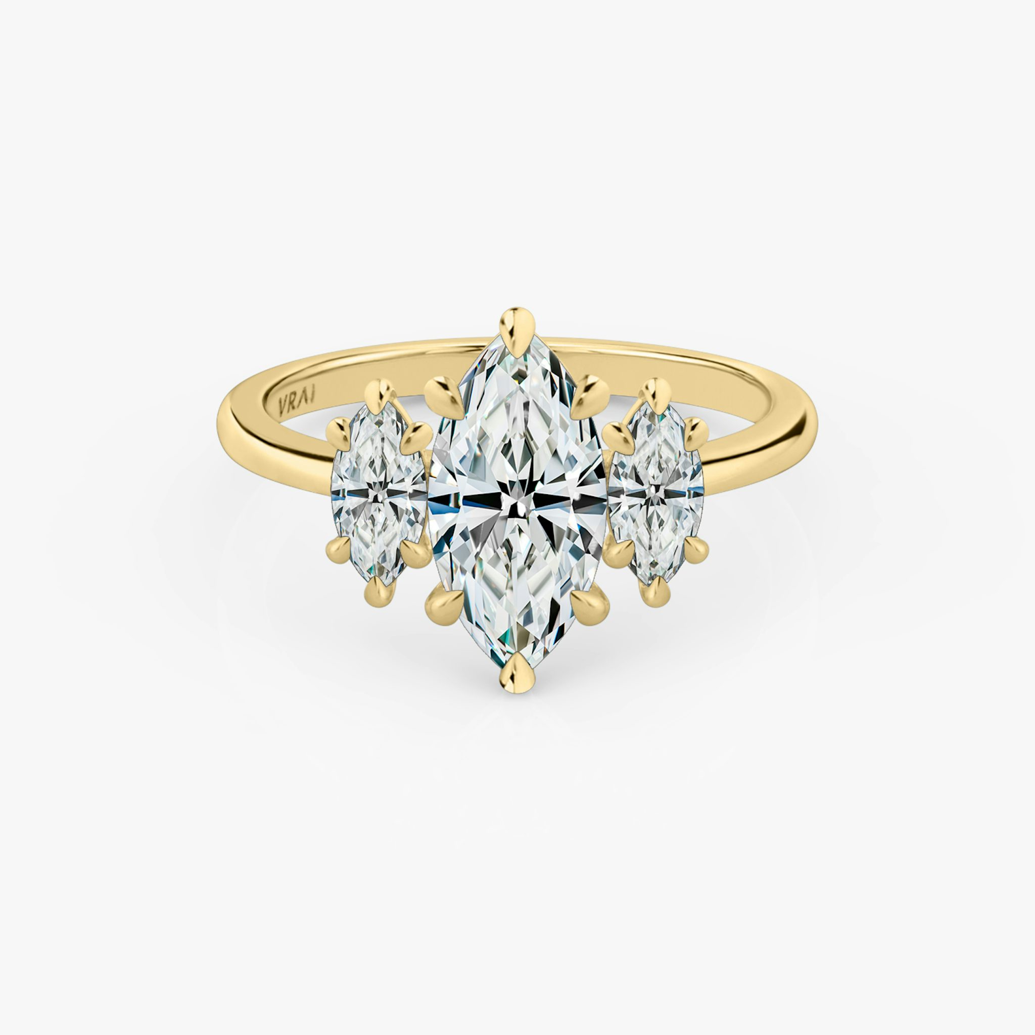 The Three Stone | Marquise | 18k | Yellow Gold | bandAccent: Plain | sideStoneCarat: 0.25ct | sideStoneShape: Marquise | diamondOrientation: vertical | caratWeight: other