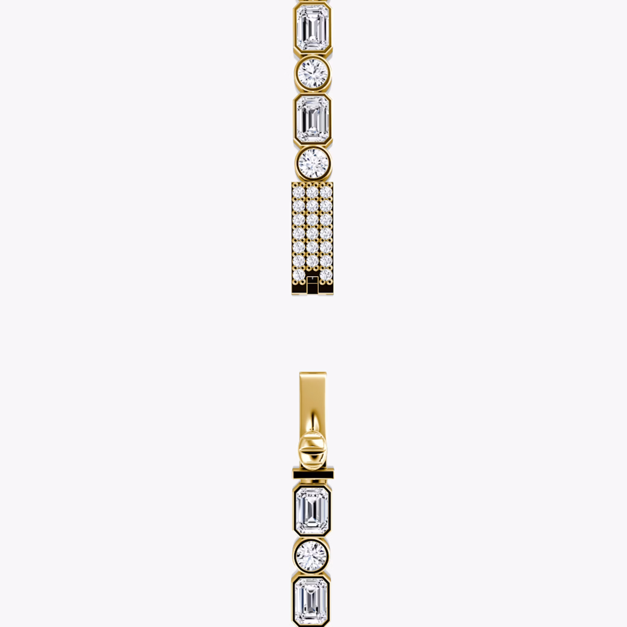 Mixed Bezel Tennis Halskette | Rund und Emerald | 14k | Gelbgold | chainLength: 18