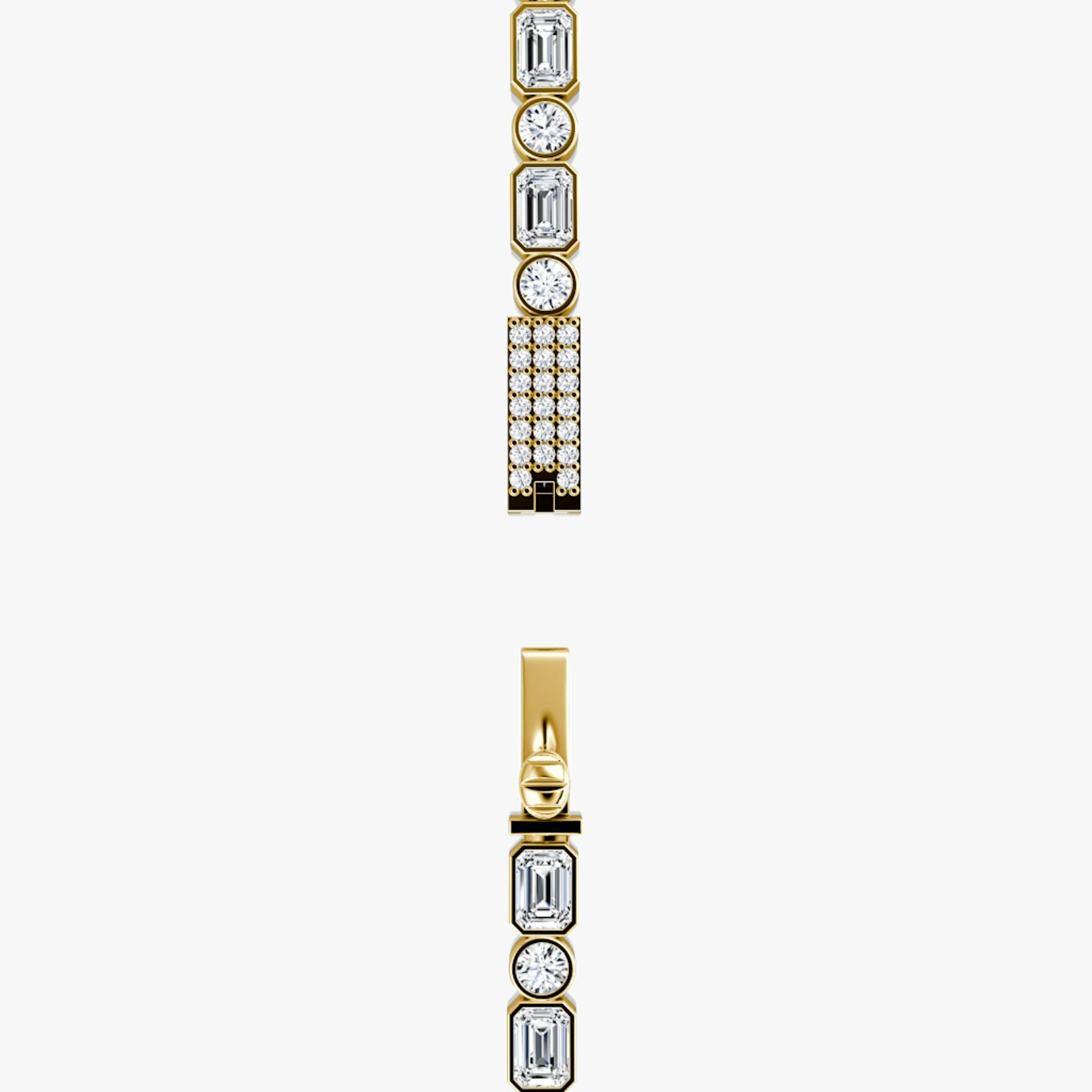 Mixed Bezel Tennis Necklace | Round Brilliant and Emerald | 14k | Yellow Gold | chainLength: 18