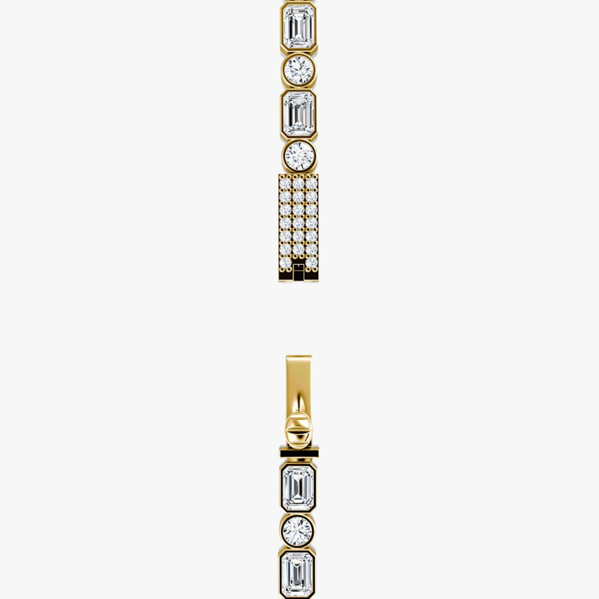 Mixed Bezel Tennis Halskette | Rund und Emerald | 14k | Gelbgold | chainLength: 18