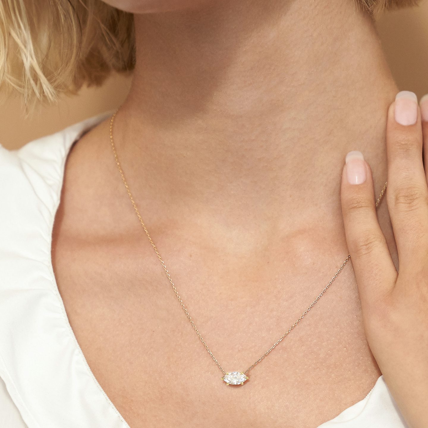 Collar Solitario VRAI | Marquise | 14k | Oro amarillo | caratWeight: 1.0ct