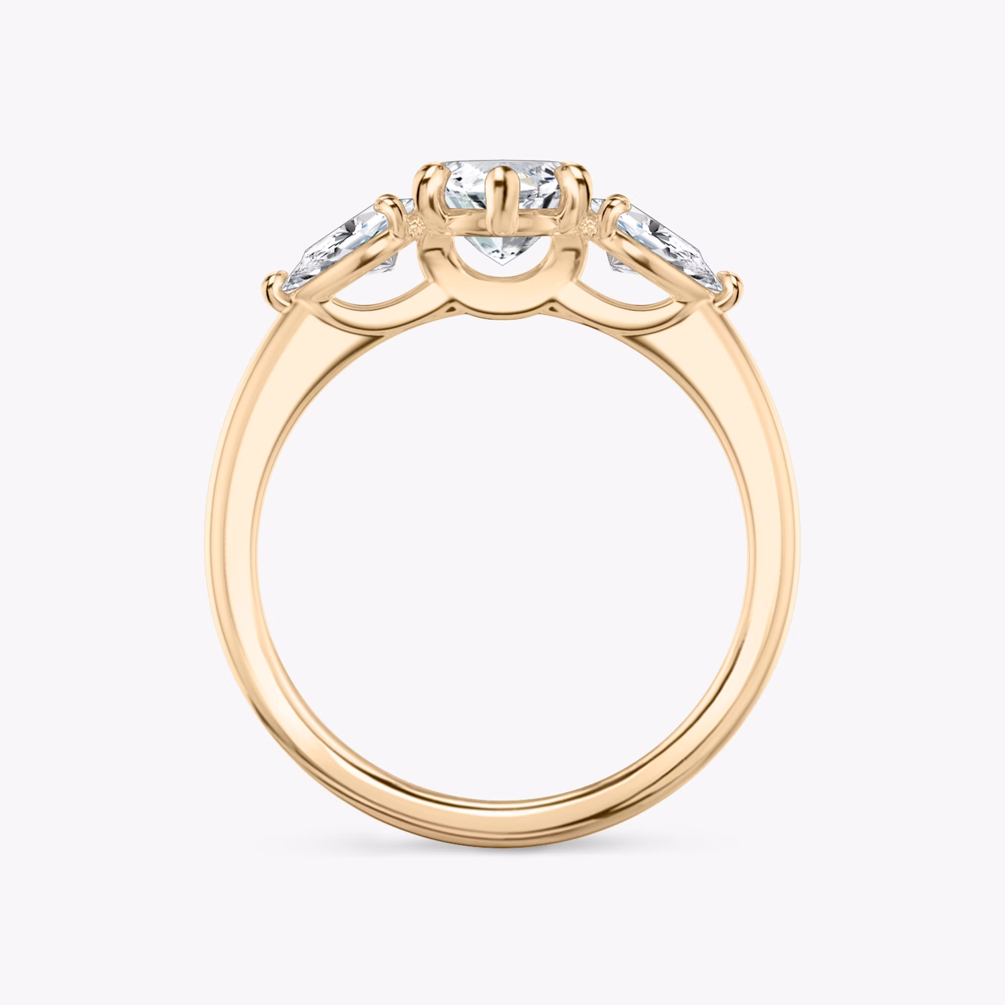 The Three Stone | Marquise | 14k | Rose Gold | bandAccent: Plain | sideStoneCarat: 0.25ct | sideStoneShape: Pear | diamondOrientation: vertical | caratWeight: other