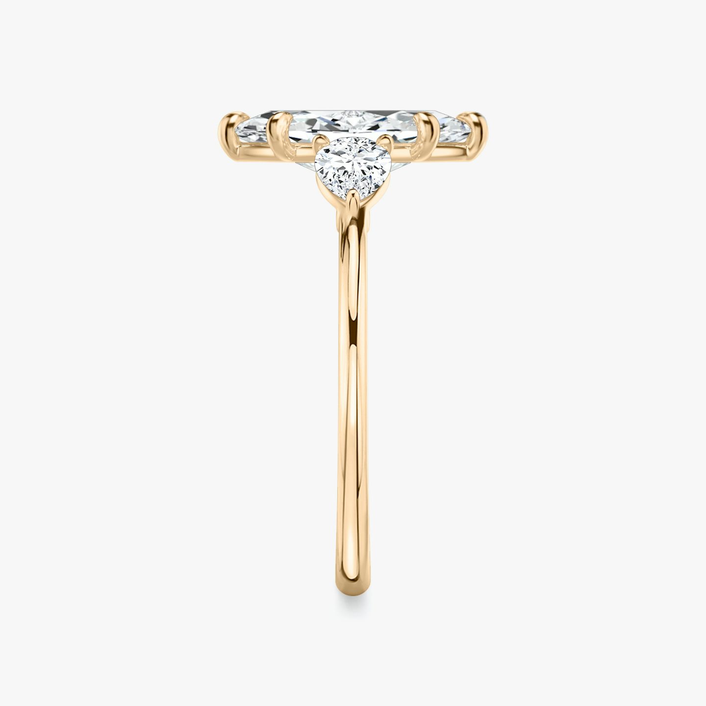 The Three Stone | Marquise | 14k | Rose Gold | bandAccent: Plain | sideStoneCarat: 0.25ct | sideStoneShape: Pear | diamondOrientation: vertical | caratWeight: other