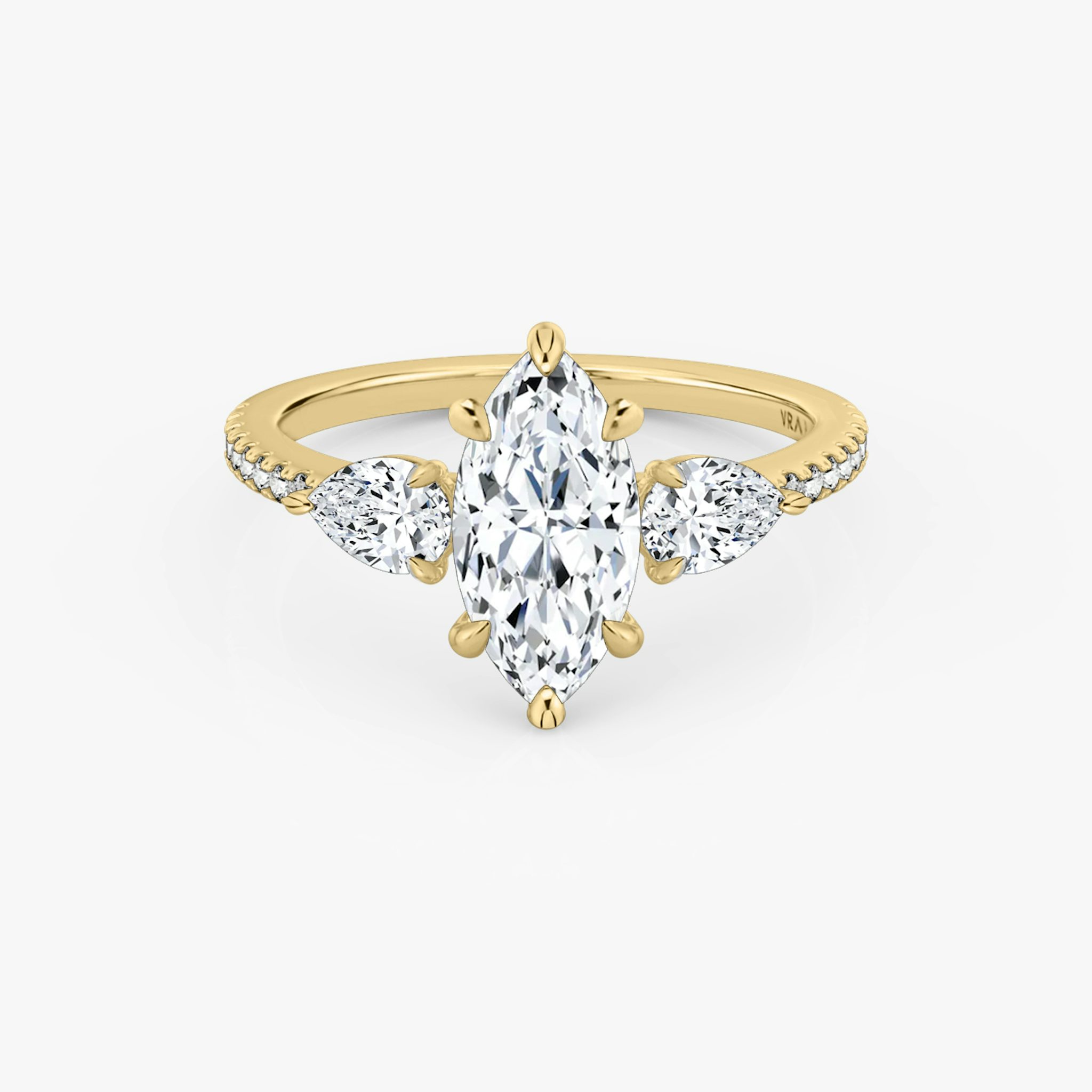 The Three Stone | Marquise | 18k | Yellow Gold | bandAccent: Pavé | sideStoneCarat: 0.25ct | sideStoneShape: Pear | diamondOrientation: vertical | caratWeight: other