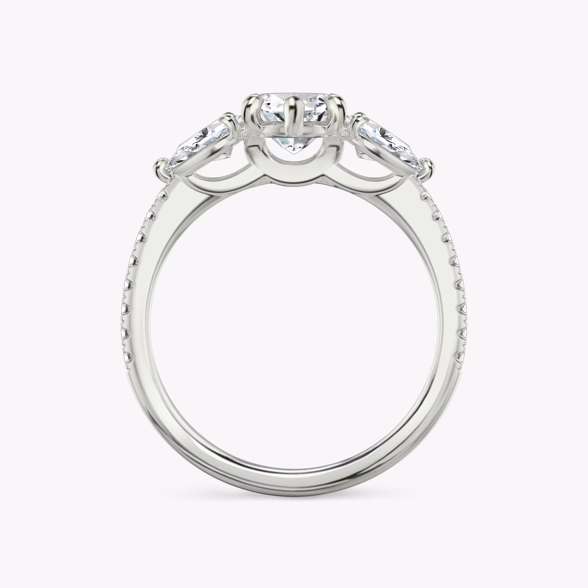 The Three Stone | Marquise | 18k | White Gold | bandAccent: Pavé | sideStoneCarat: 0.25ct | sideStoneShape: Pear | diamondOrientation: vertical | caratWeight: other
