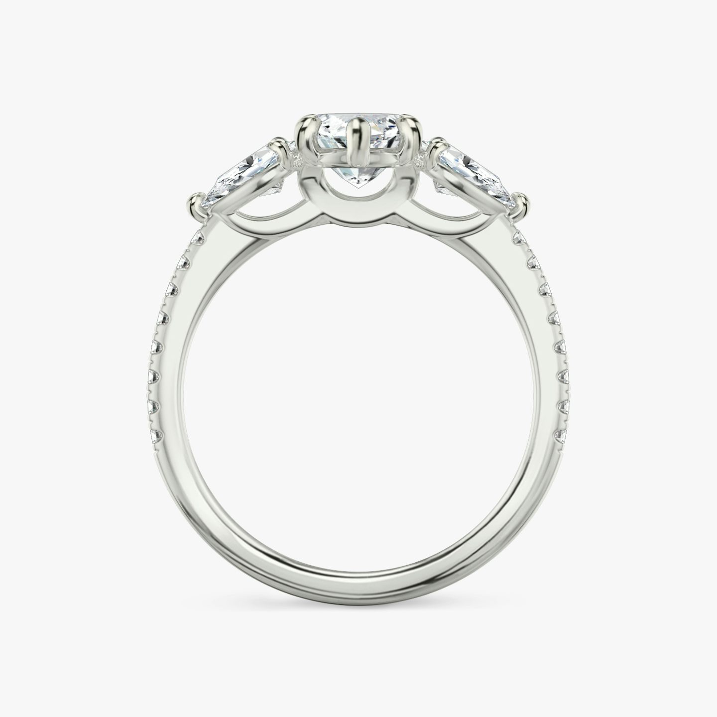 The Three Stone | Marquise | 18k | White Gold | bandAccent: Pavé | sideStoneCarat: 0.25ct | sideStoneShape: Pear | diamondOrientation: vertical | caratWeight: other