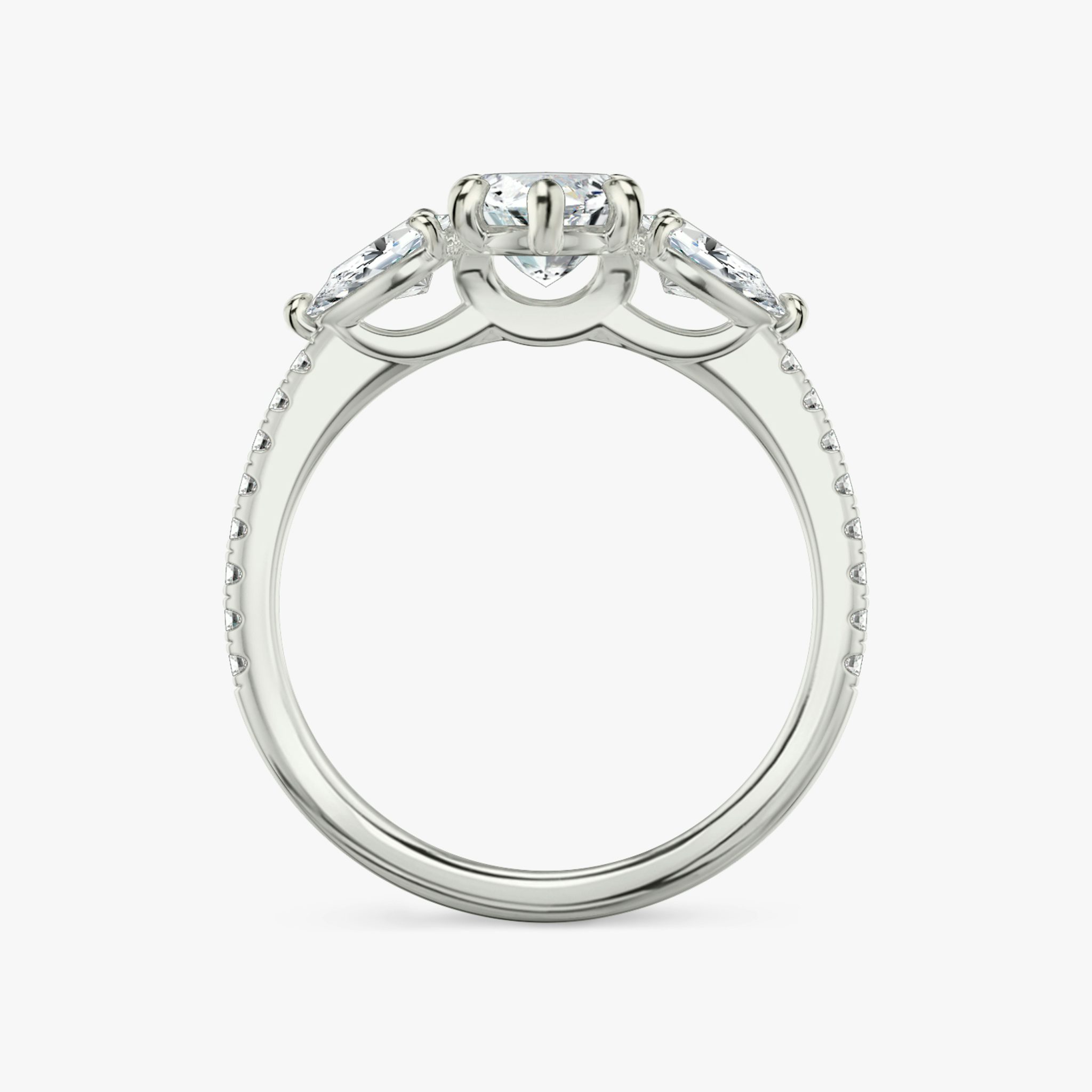 The Three Stone | Marquise | 18k | White Gold | bandAccent: Pavé | sideStoneCarat: 0.25ct | sideStoneShape: Pear | diamondOrientation: vertical | caratWeight: other