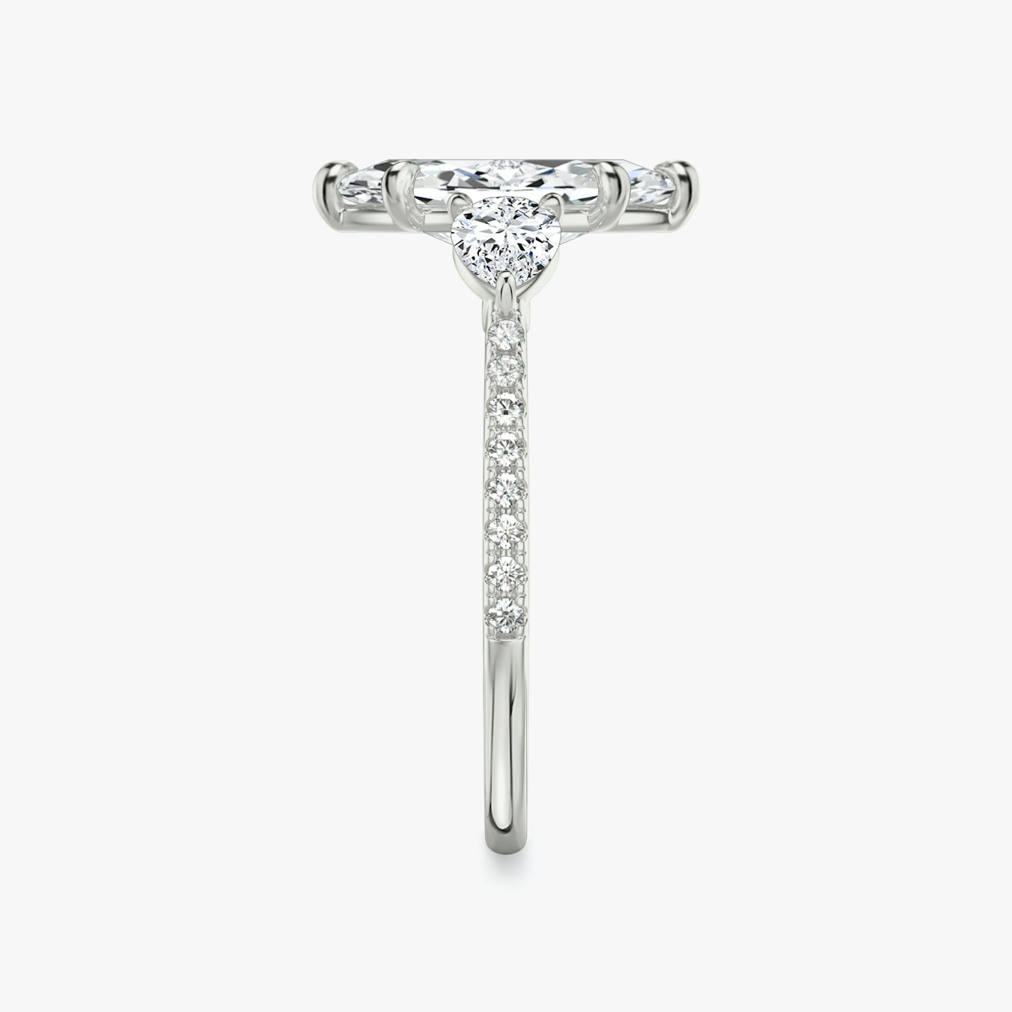 The Three Stone | Marquise | 18k | White Gold | bandAccent: Pavé | sideStoneCarat: 0.25ct | sideStoneShape: Pear | diamondOrientation: vertical | caratWeight: other