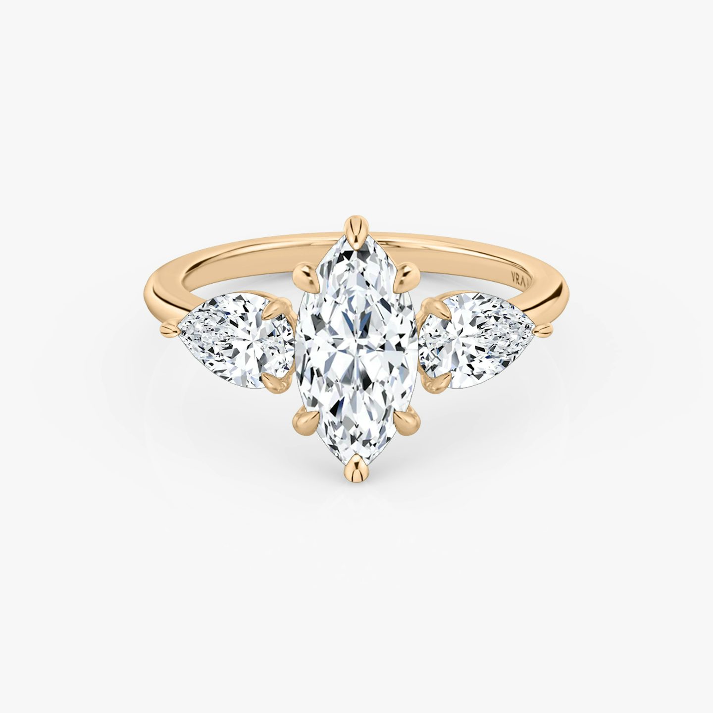The Three Stone | Marquise | 14k | Rose Gold | bandAccent: Plain | sideStoneCarat: 0.50ct | sideStoneShape: Pear | diamondOrientation: vertical | caratWeight: other