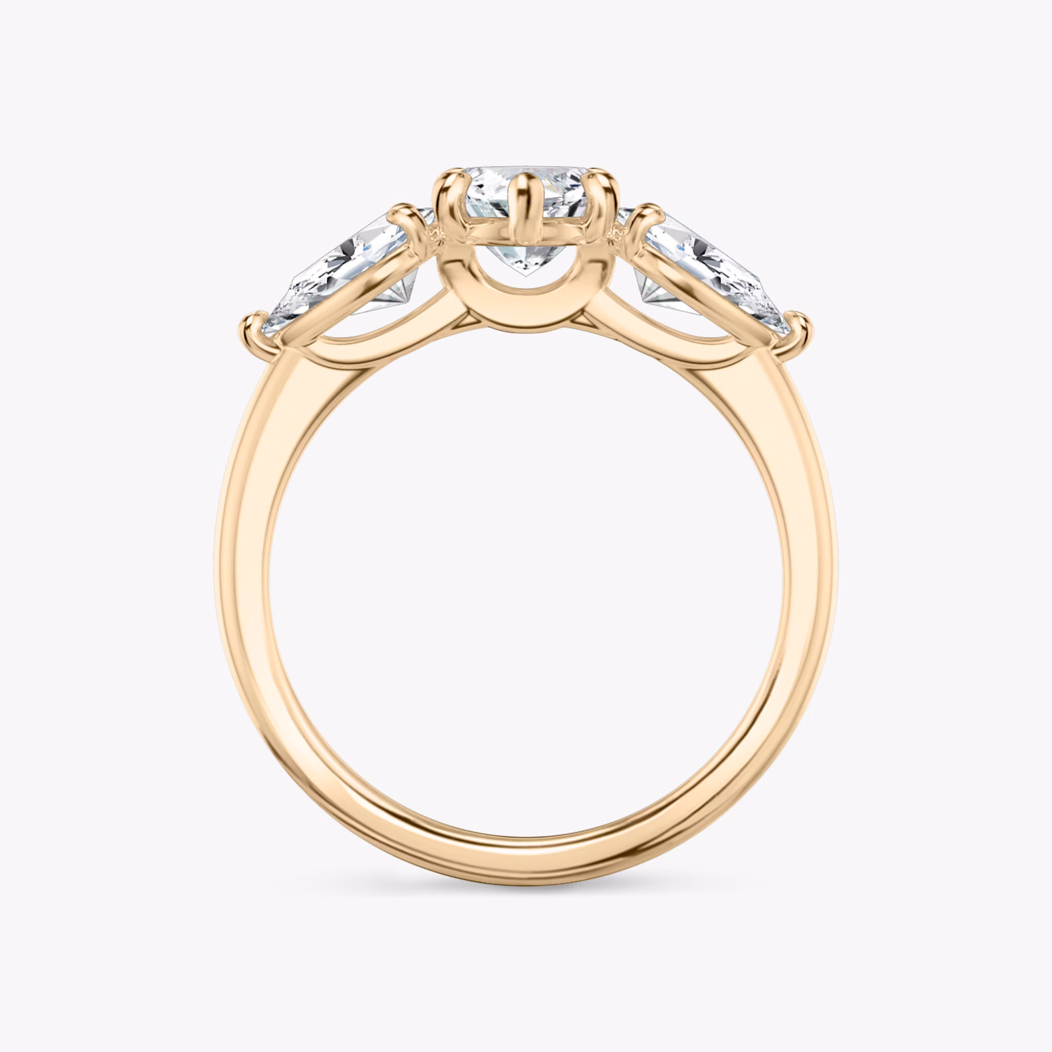 The Three Stone | Marquise | 14k | Rose Gold | bandAccent: Plain | sideStoneCarat: 0.50ct | sideStoneShape: Pear | diamondOrientation: vertical | caratWeight: other