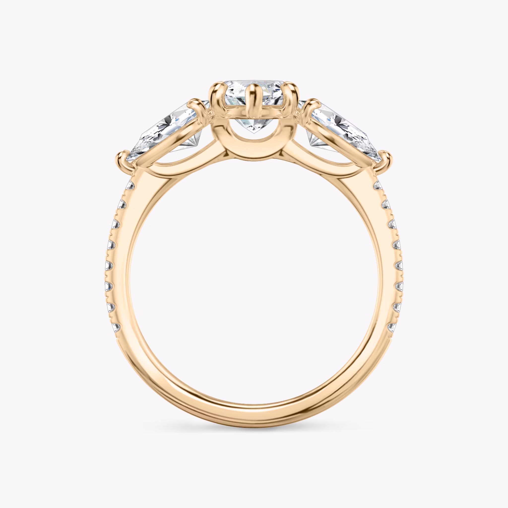 The Three Stone | Marquise | 14k | Rose Gold | bandAccent: Pavé | sideStoneCarat: 0.50ct | sideStoneShape: Pear | diamondOrientation: vertical | caratWeight: other