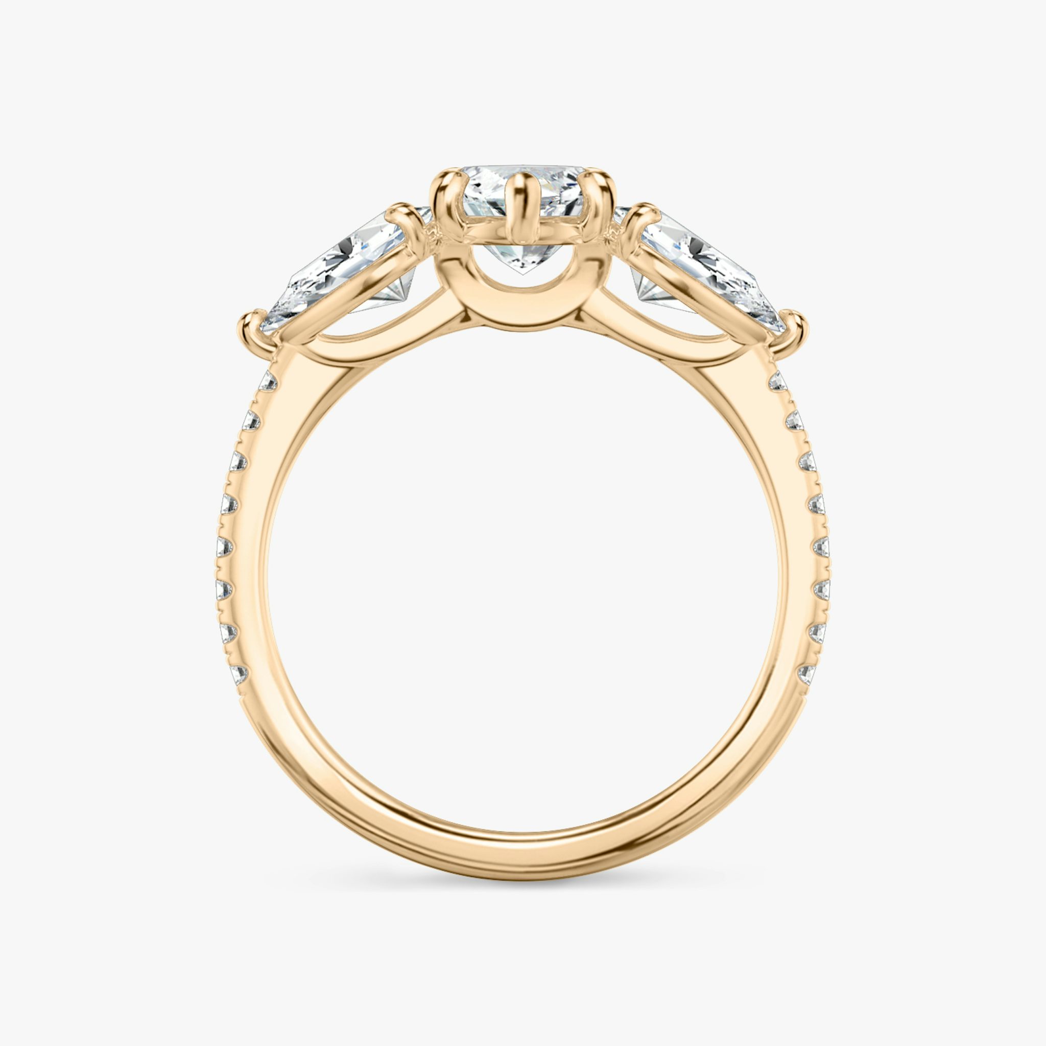 The Three Stone | Marquise | 14k | Rose Gold | bandAccent: Pavé | sideStoneCarat: 0.50ct | sideStoneShape: Pear | diamondOrientation: vertical | caratWeight: other