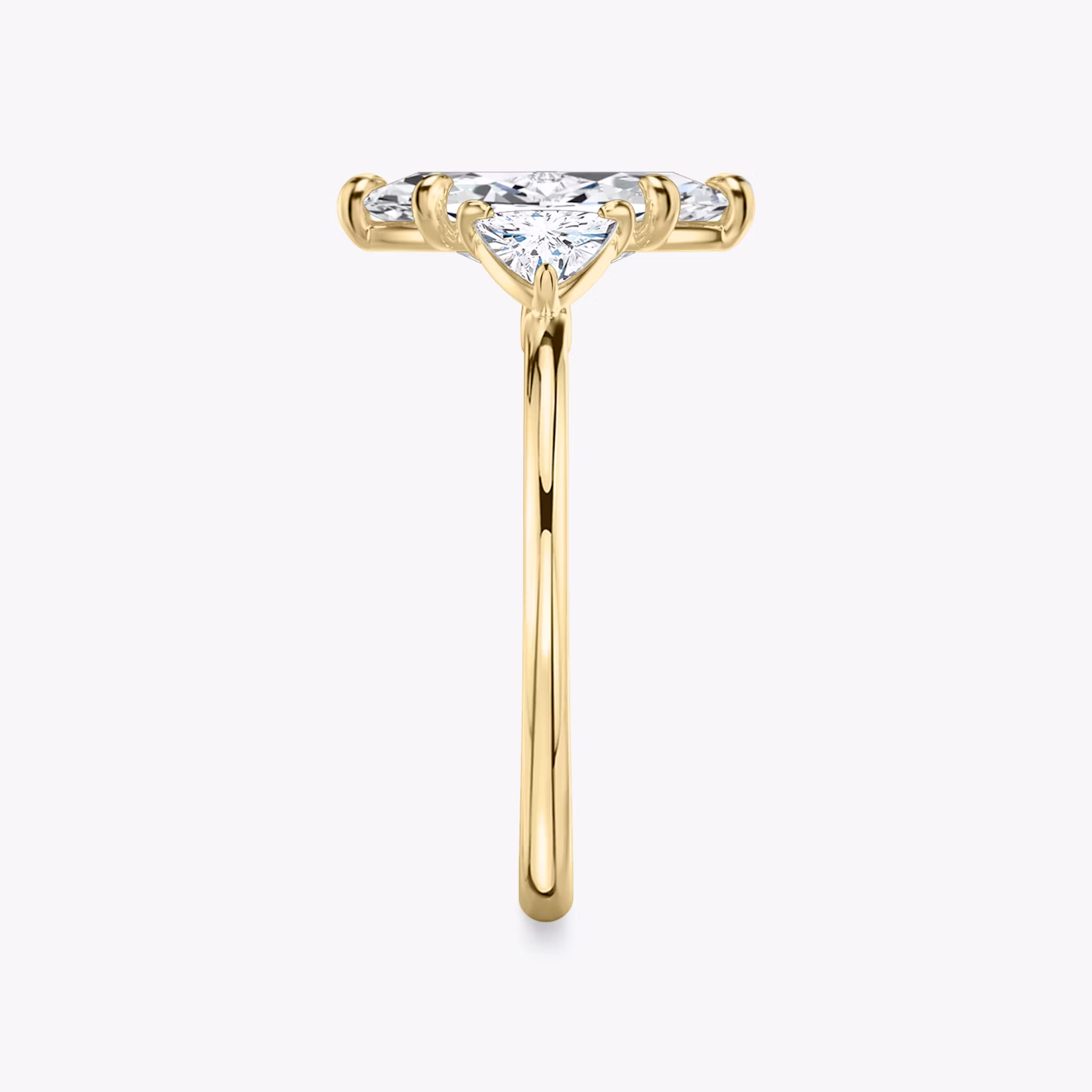 The Three Stone | Marquise | 18k | Yellow Gold | bandAccent: Plain | sideStoneCarat: 0.25ct | sideStoneShape: Trillion | diamondOrientation: vertical | caratWeight: other