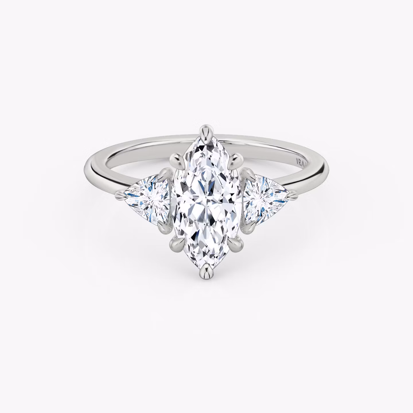 The Three Stone | Marquise | 18k | White Gold | bandAccent: Plain | sideStoneCarat: 0.25ct | sideStoneShape: Trillion | diamondOrientation: vertical | caratWeight: other