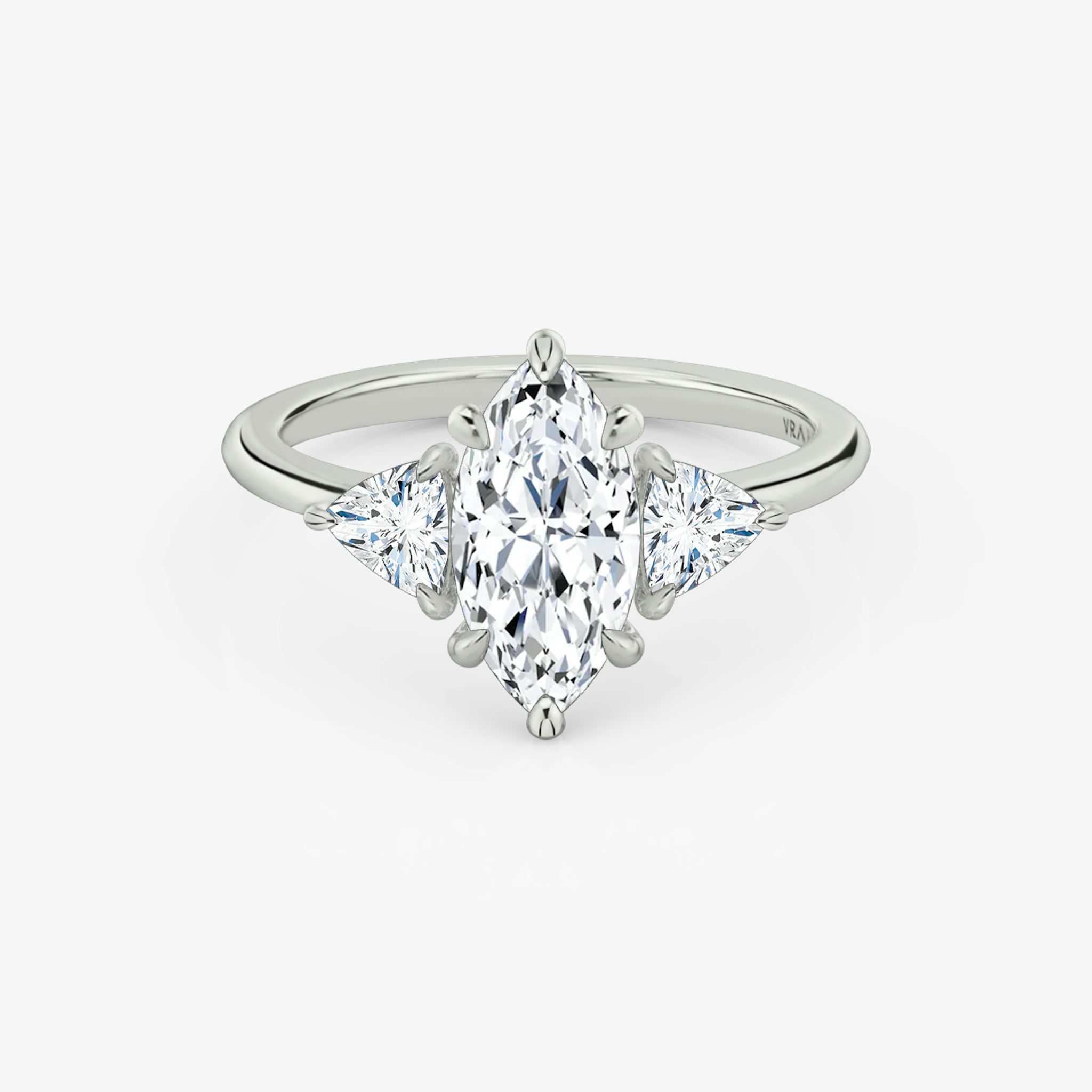 The Three Stone | Marquise | 18k | White Gold | bandAccent: Plain | sideStoneCarat: 0.25ct | sideStoneShape: Trillion | diamondOrientation: vertical | caratWeight: other
