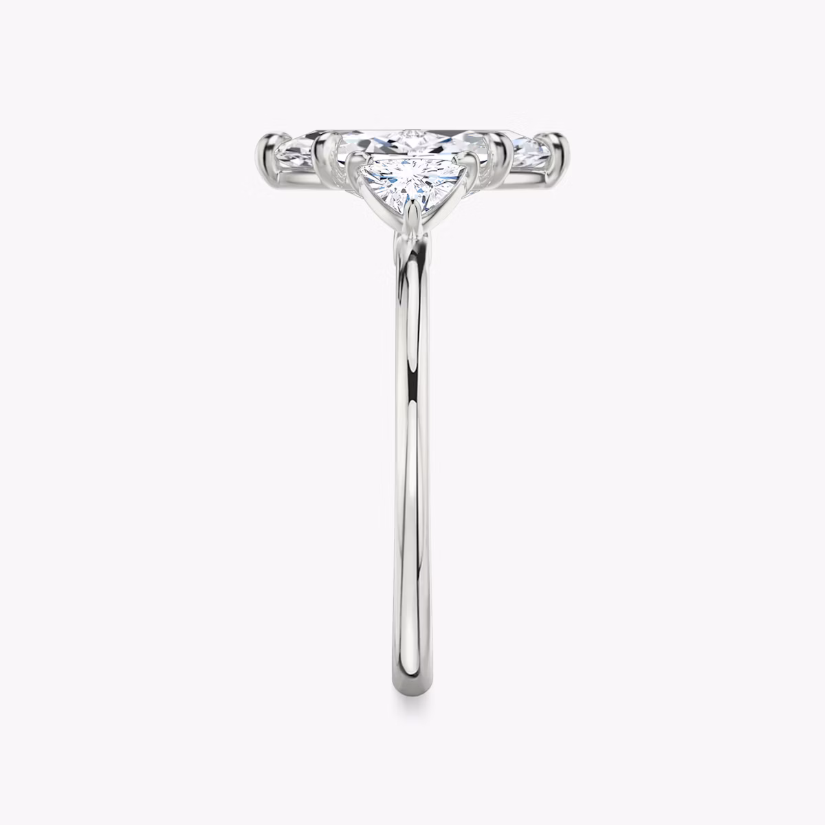 The Three Stone | Marquise | 18k | White Gold | bandAccent: Plain | sideStoneCarat: 0.25ct | sideStoneShape: Trillion | diamondOrientation: vertical | caratWeight: other