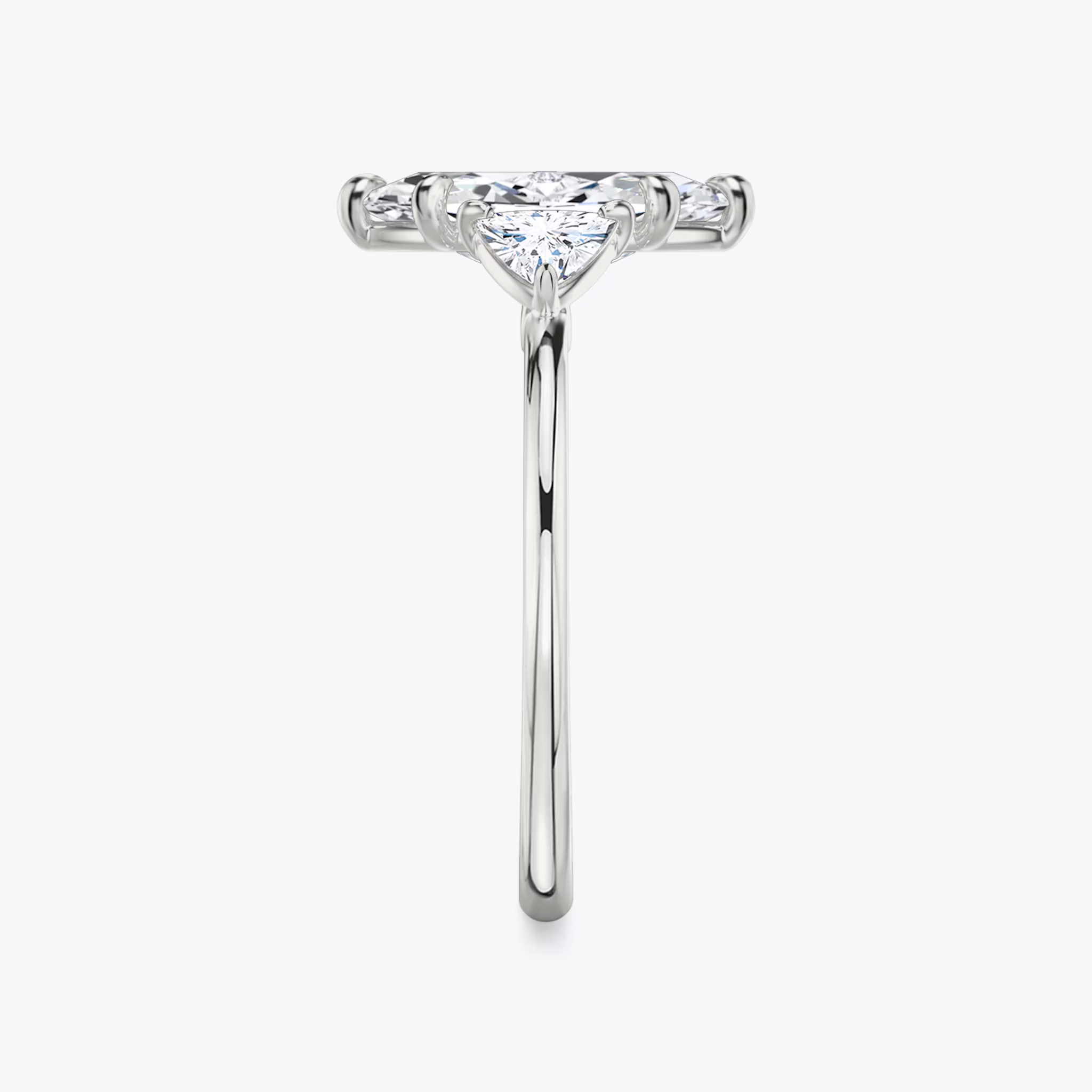 The Three Stone | Marquise | 18k | White Gold | bandAccent: Plain | sideStoneCarat: 0.25ct | sideStoneShape: Trillion | diamondOrientation: vertical | caratWeight: other