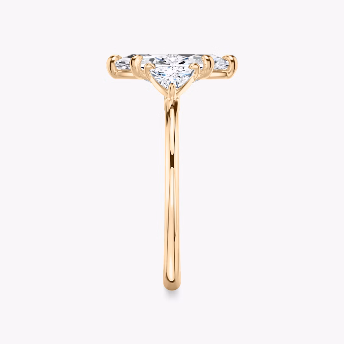 The Three Stone | Marquise | 14k | Rose Gold | bandAccent: Plain | sideStoneCarat: 0.25ct | sideStoneShape: Trillion | diamondOrientation: vertical | caratWeight: other