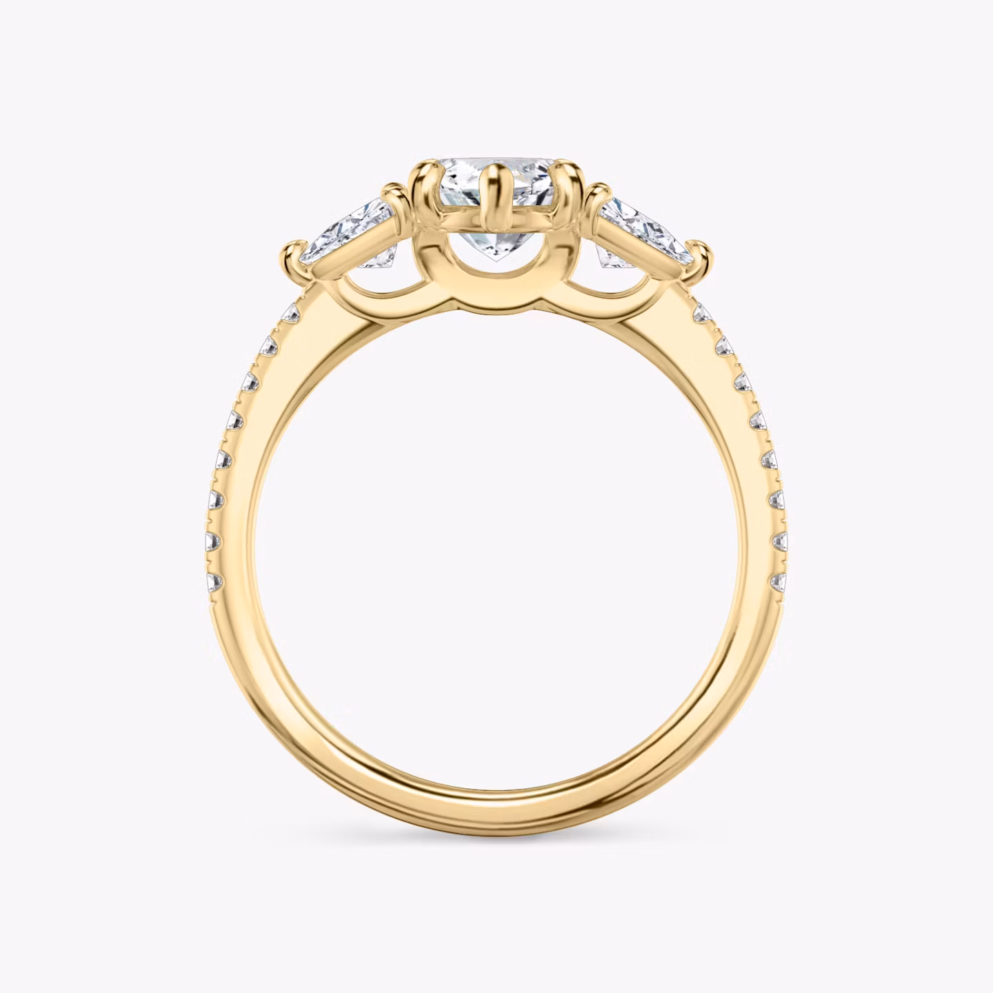 The Three Stone | Marquise | 18k | Yellow Gold | bandAccent: Pavé | sideStoneCarat: 0.25ct | sideStoneShape: Trillion | diamondOrientation: vertical | caratWeight: other