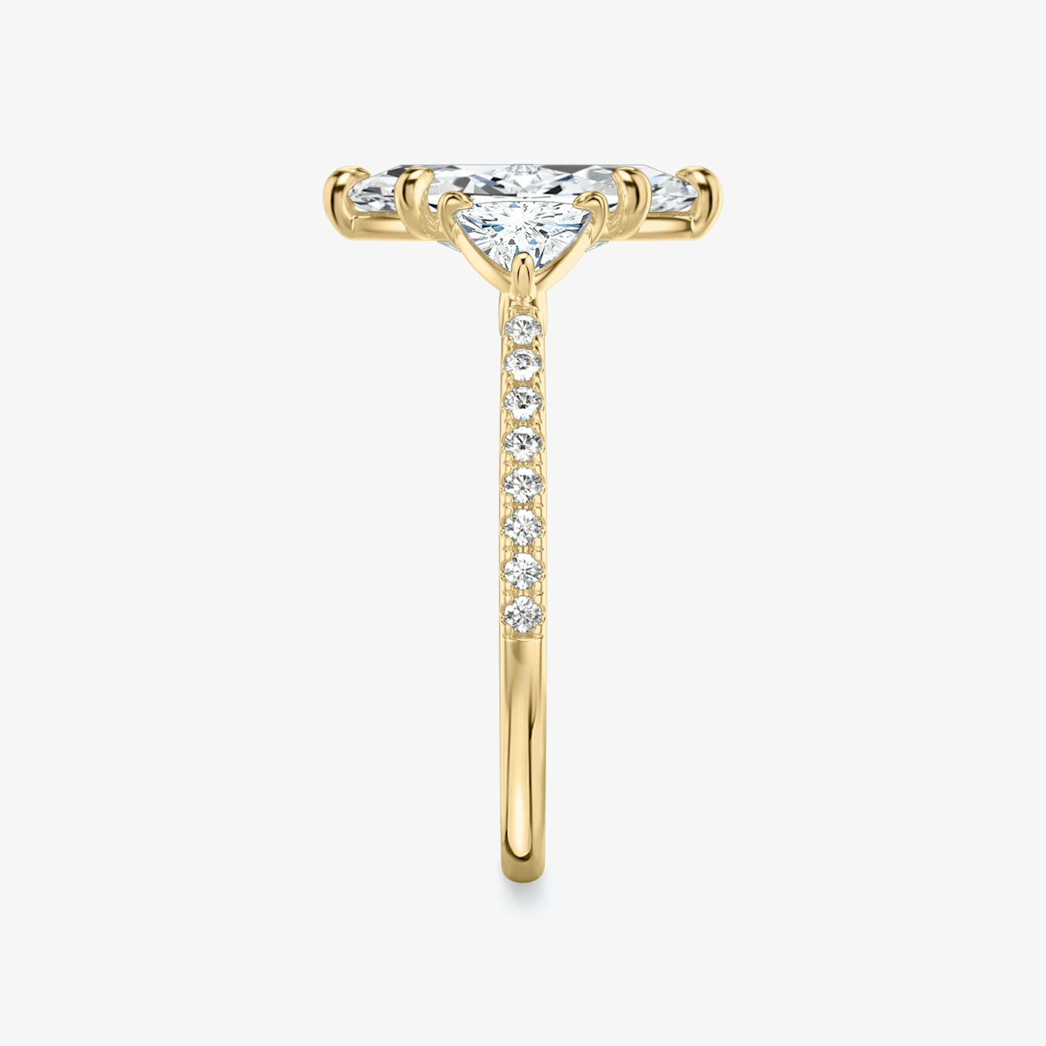 The Three Stone | Marquise | 18k | Yellow Gold | bandAccent: Pavé | sideStoneCarat: 0.25ct | sideStoneShape: Trillion | diamondOrientation: vertical | caratWeight: other