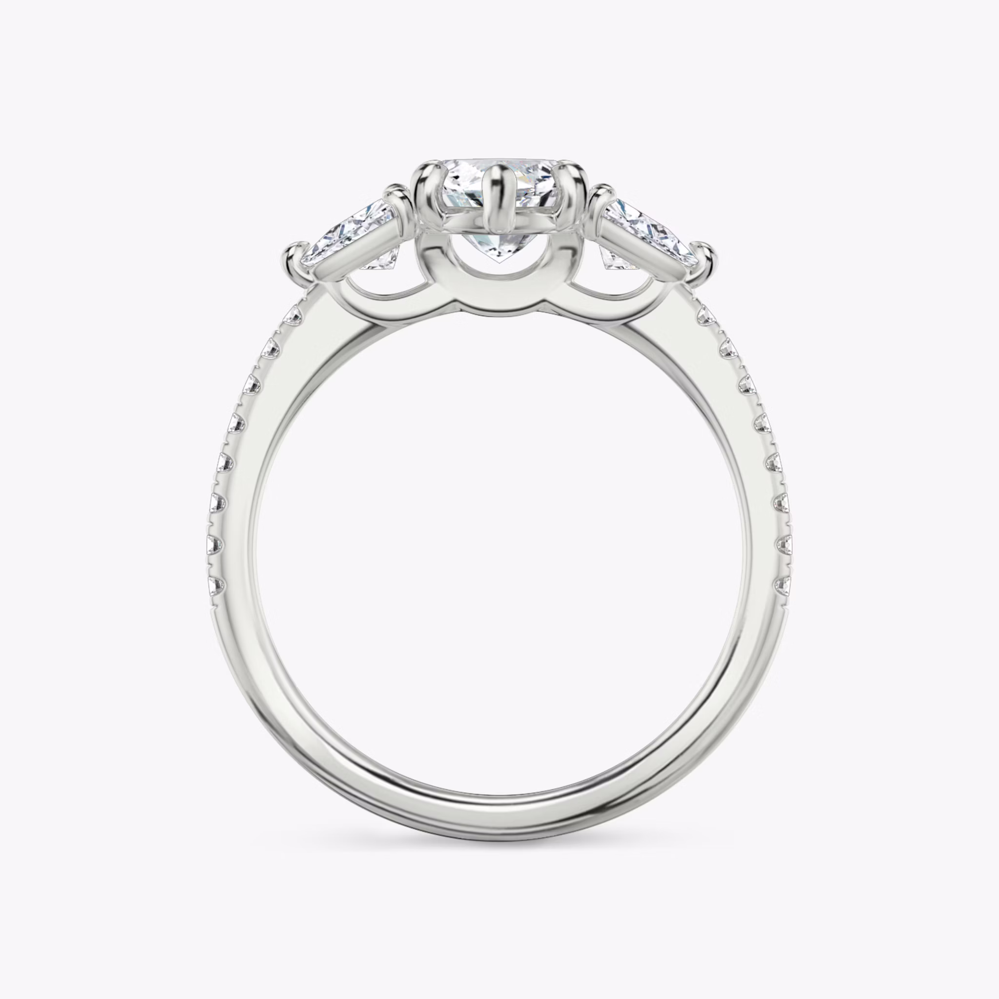 The Three Stone | Marquise | 18k | White Gold | bandAccent: Pavé | sideStoneCarat: 0.25ct | sideStoneShape: Trillion | diamondOrientation: vertical | caratWeight: other