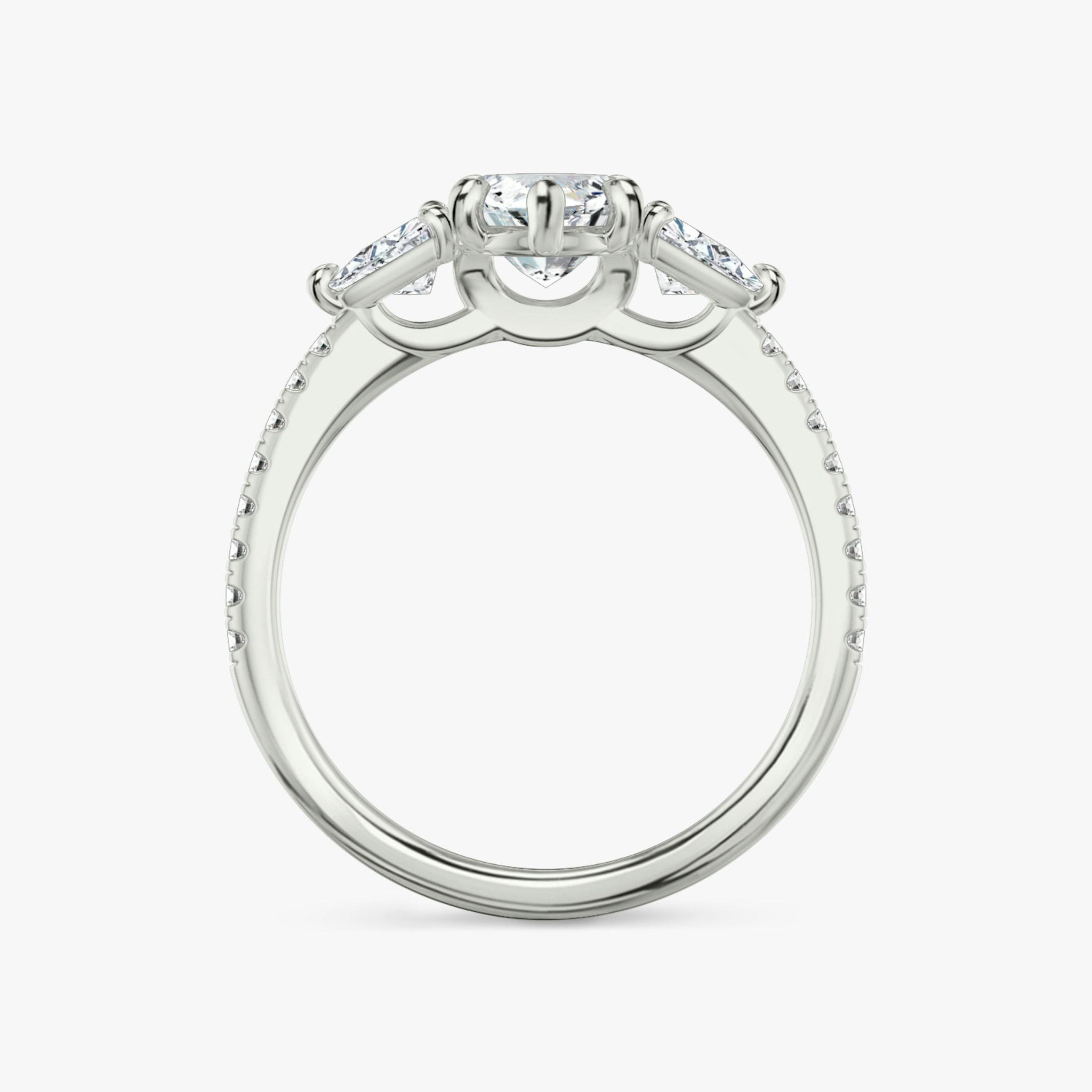 The Three Stone | Marquise | 18k | White Gold | bandAccent: Pavé | sideStoneCarat: 0.25ct | sideStoneShape: Trillion | diamondOrientation: vertical | caratWeight: other
