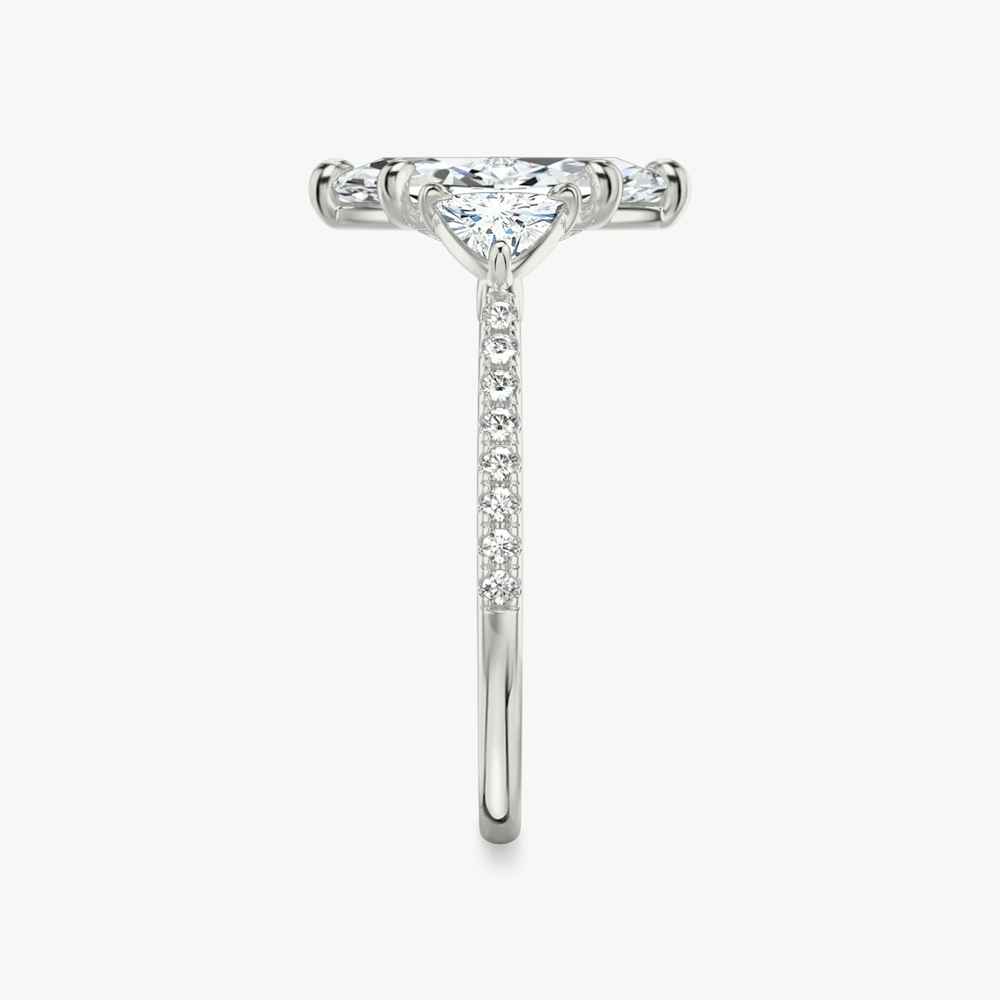 The Three Stone | Marquise | 18k | White Gold | bandAccent: Pavé | sideStoneCarat: 0.25ct | sideStoneShape: Trillion | diamondOrientation: vertical | caratWeight: other