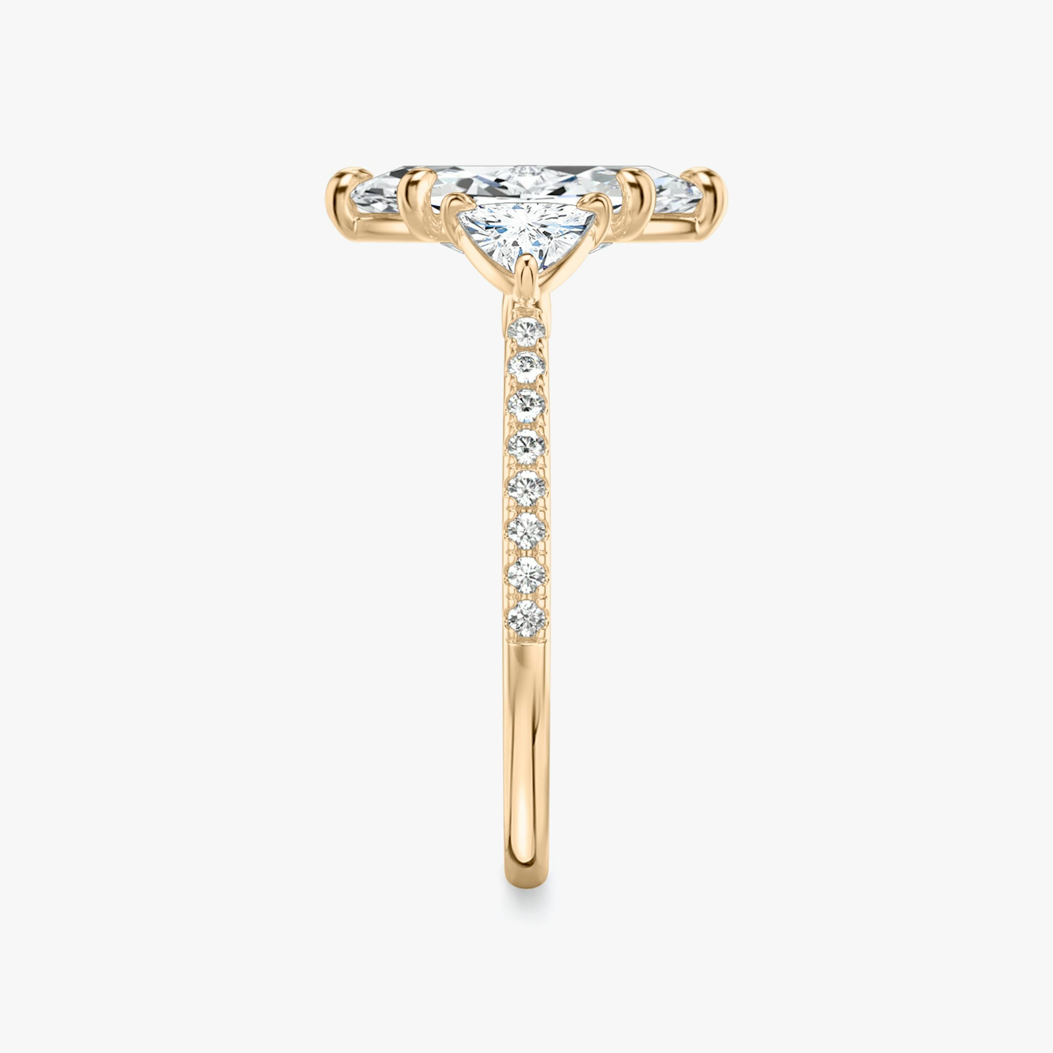 The Three Stone | Marquise | 14k | Rose Gold | bandAccent: Pavé | sideStoneCarat: 0.25ct | sideStoneShape: Trillion | diamondOrientation: vertical | caratWeight: other