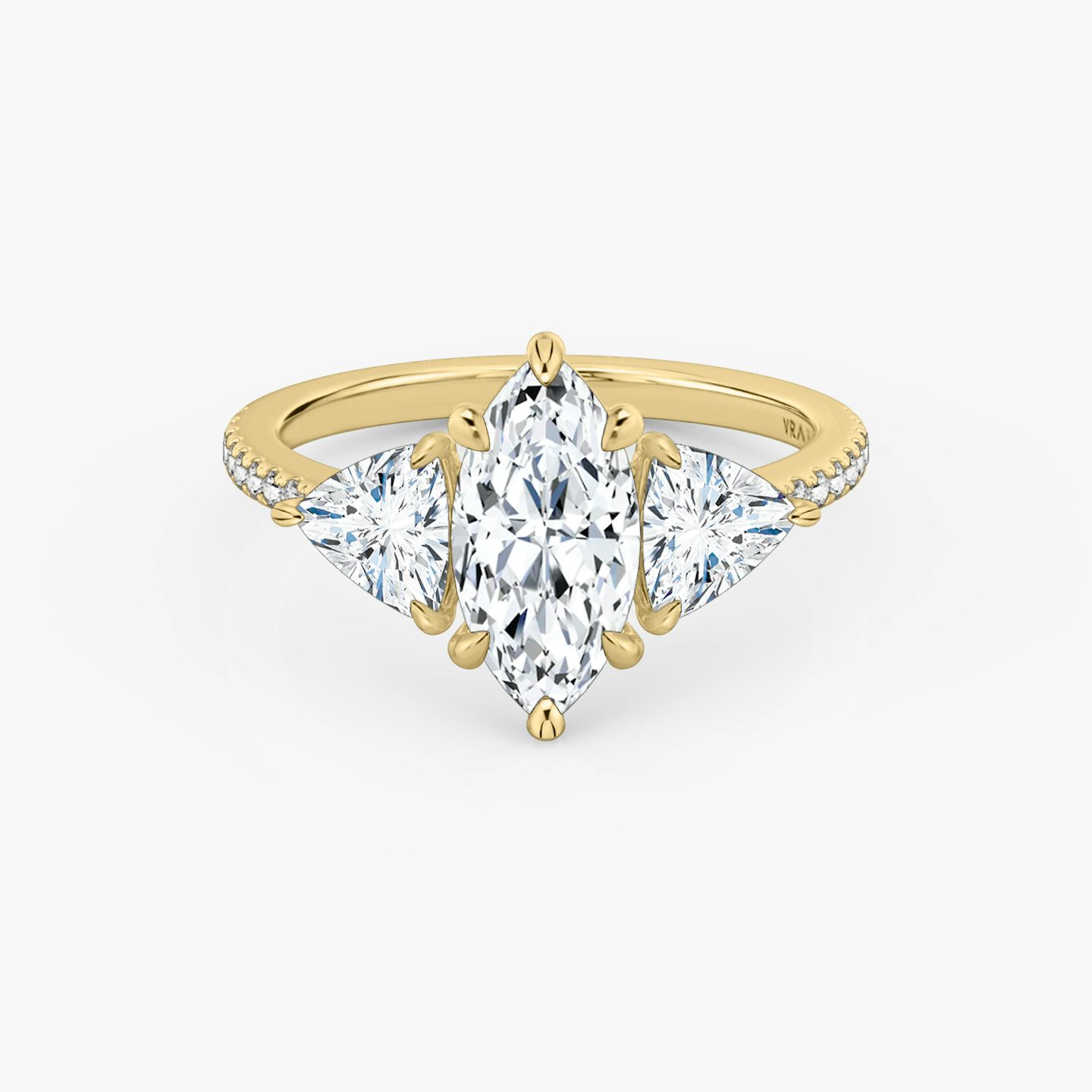 The Three Stone | Marquise | 18k | Yellow Gold | bandAccent: Pavé | sideStoneCarat: 0.50ct | sideStoneShape: Trillion | diamondOrientation: vertical | caratWeight: other
