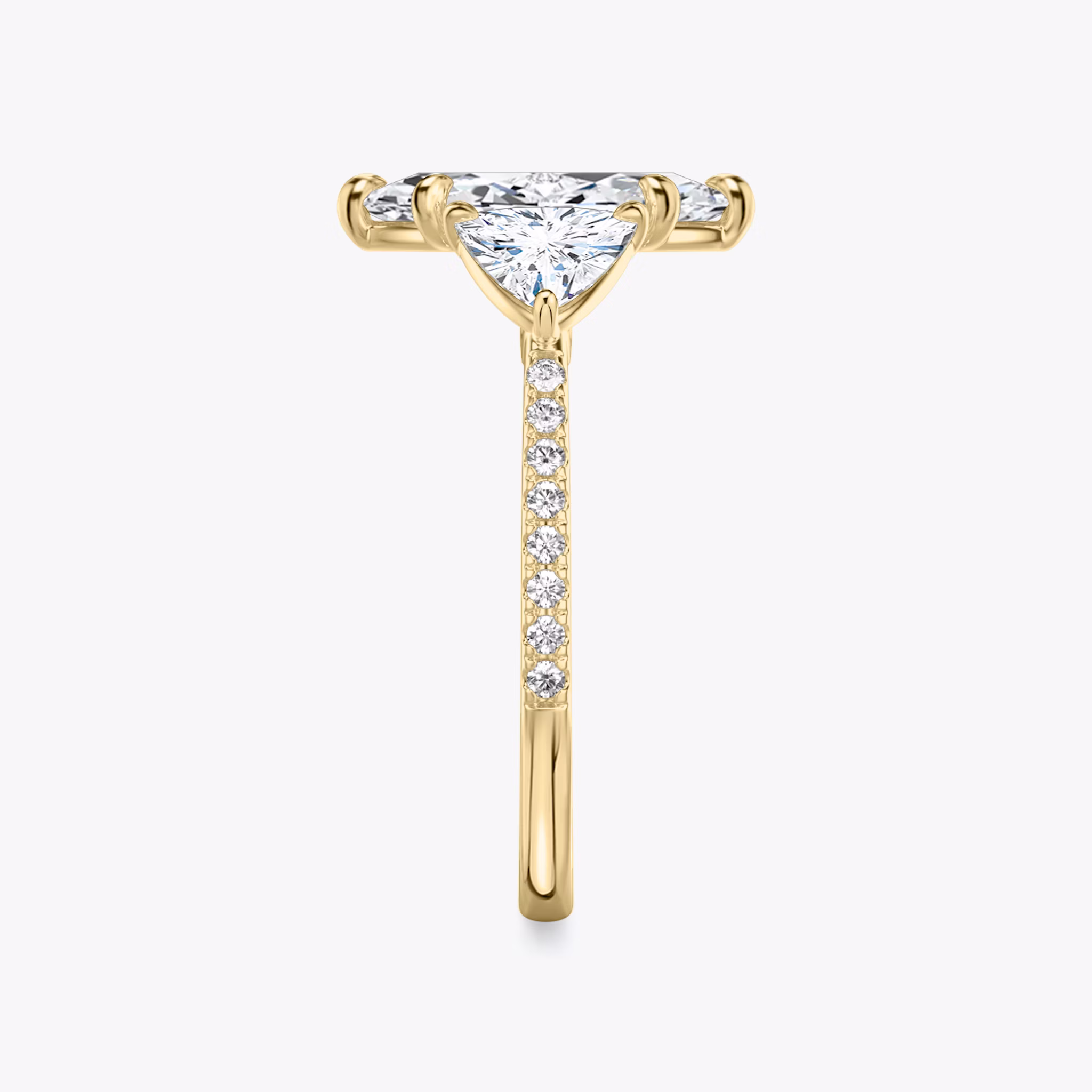 The Three Stone | Marquise | 18k | Yellow Gold | bandAccent: Pavé | sideStoneCarat: 0.50ct | sideStoneShape: Trillion | diamondOrientation: vertical | caratWeight: other