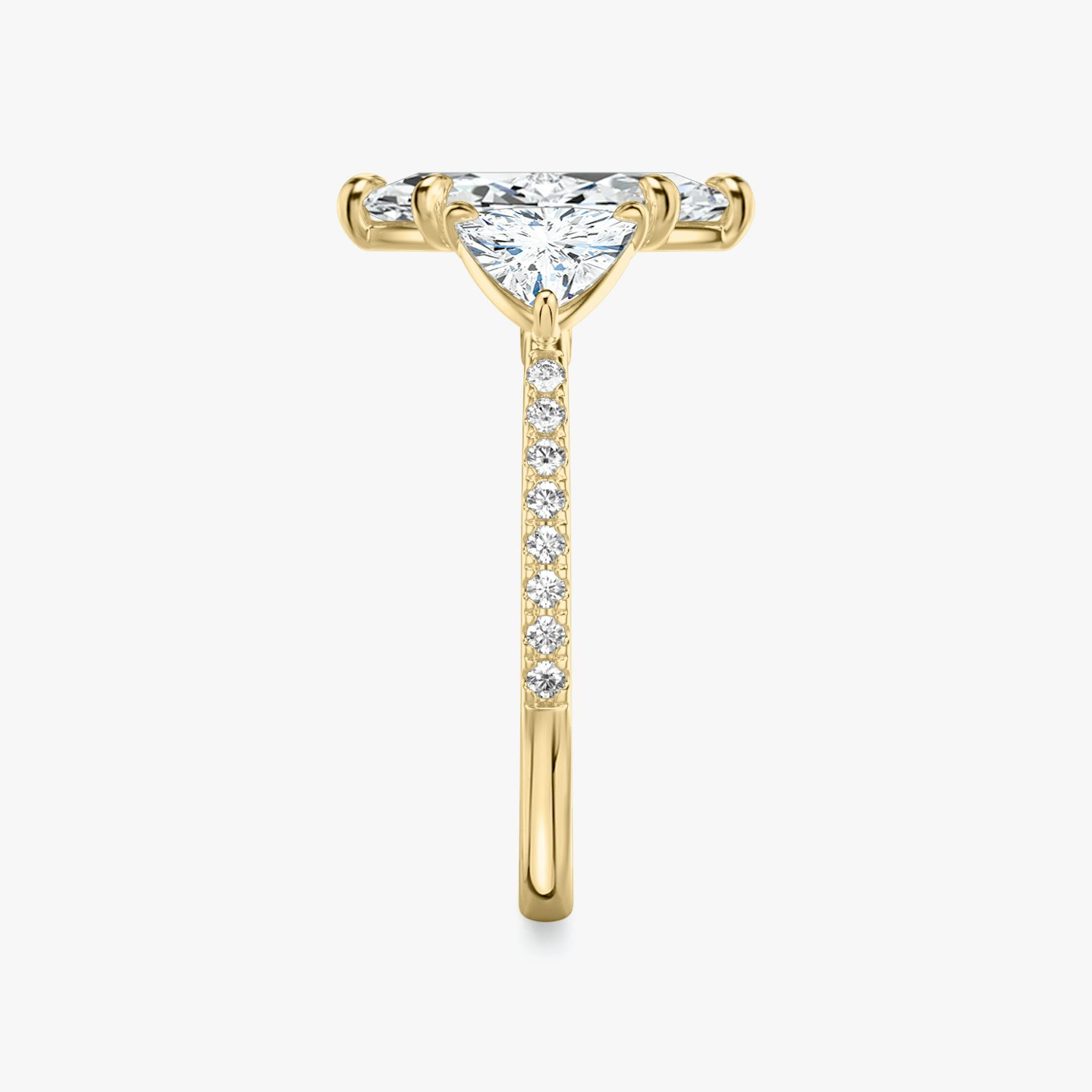 The Three Stone | Marquise | 18k | Yellow Gold | bandAccent: Pavé | sideStoneCarat: 0.50ct | sideStoneShape: Trillion | diamondOrientation: vertical | caratWeight: other