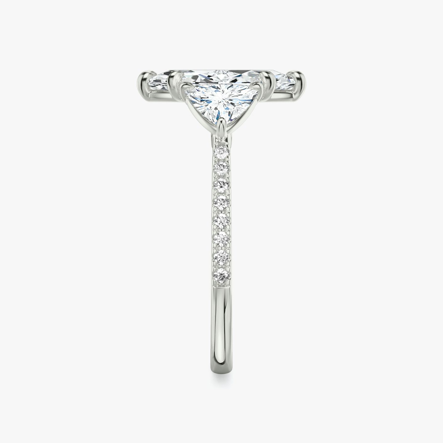 The Three Stone | Marquise | Platinum | bandAccent: Pavé | sideStoneCarat: 0.50ct | sideStoneShape: Trillion | diamondOrientation: vertical | caratWeight: other