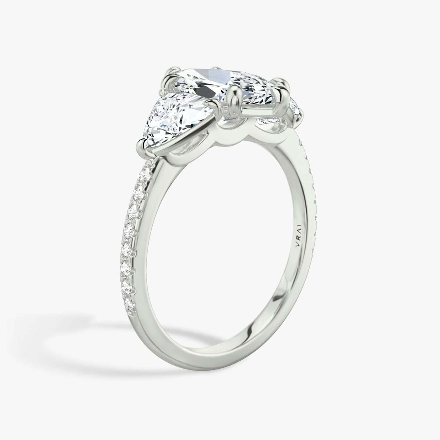 The Three Stone | Marquise | Platinum | bandAccent: Pavé | sideStoneCarat: 0.50ct | sideStoneShape: Trillion | diamondOrientation: vertical | caratWeight: other