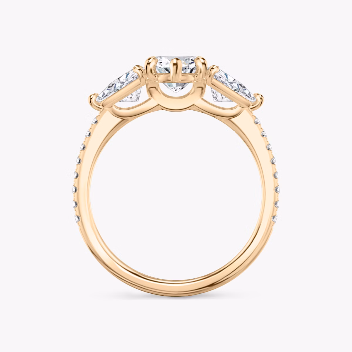 The Three Stone | Marquise | 14k | Rose Gold | bandAccent: Pavé | sideStoneCarat: 0.50ct | sideStoneShape: Trillion | diamondOrientation: vertical | caratWeight: other