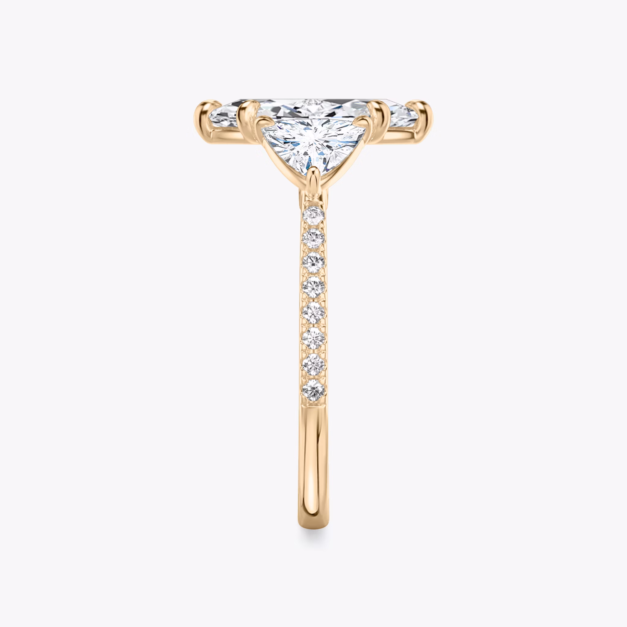 The Three Stone | Marquise | 14k | Rose Gold | bandAccent: Pavé | sideStoneCarat: 0.50ct | sideStoneShape: Trillion | diamondOrientation: vertical | caratWeight: other