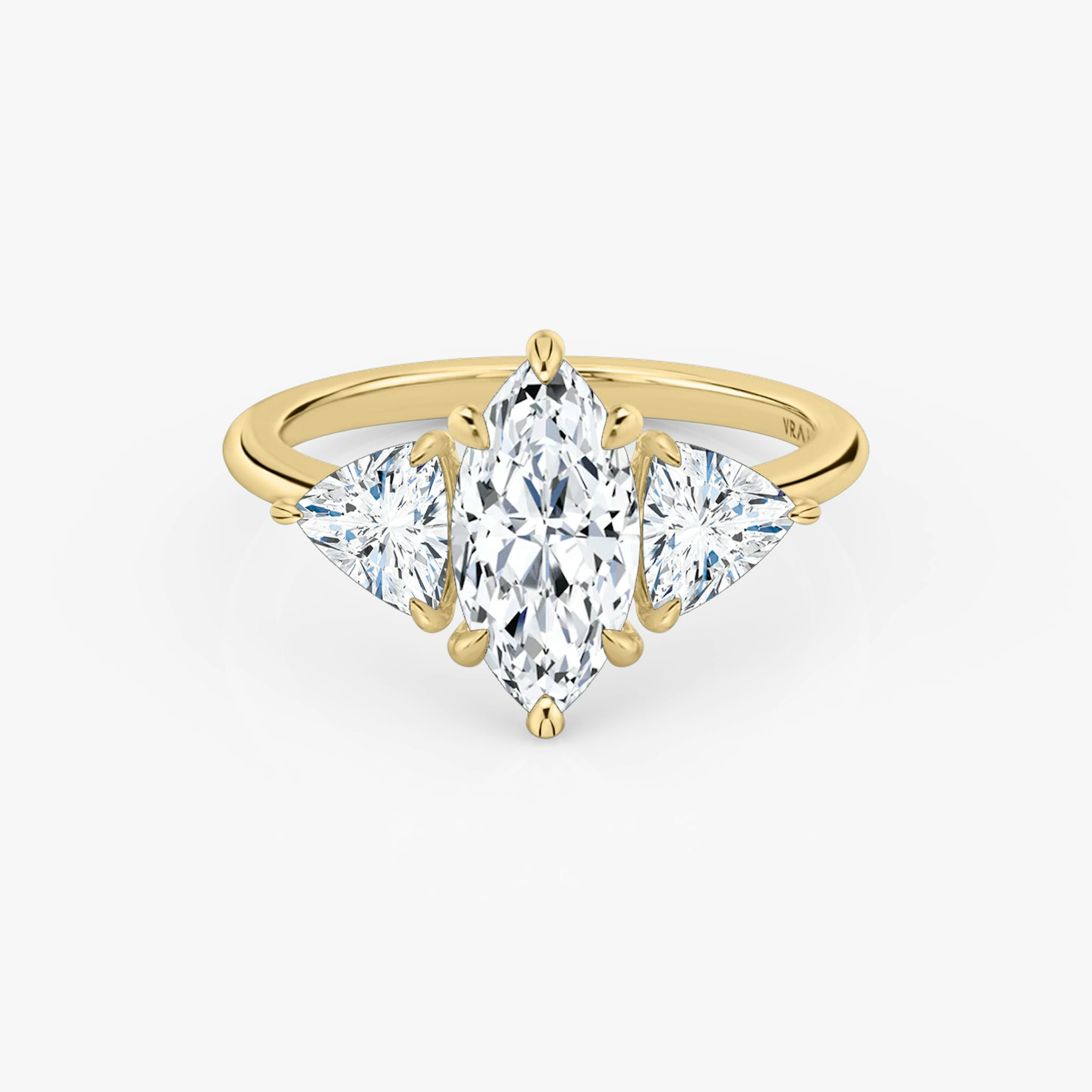 The Three Stone | Marquise | 18k | Yellow Gold | bandAccent: Plain | sideStoneCarat: 0.50ct | sideStoneShape: Trillion | diamondOrientation: vertical | caratWeight: other