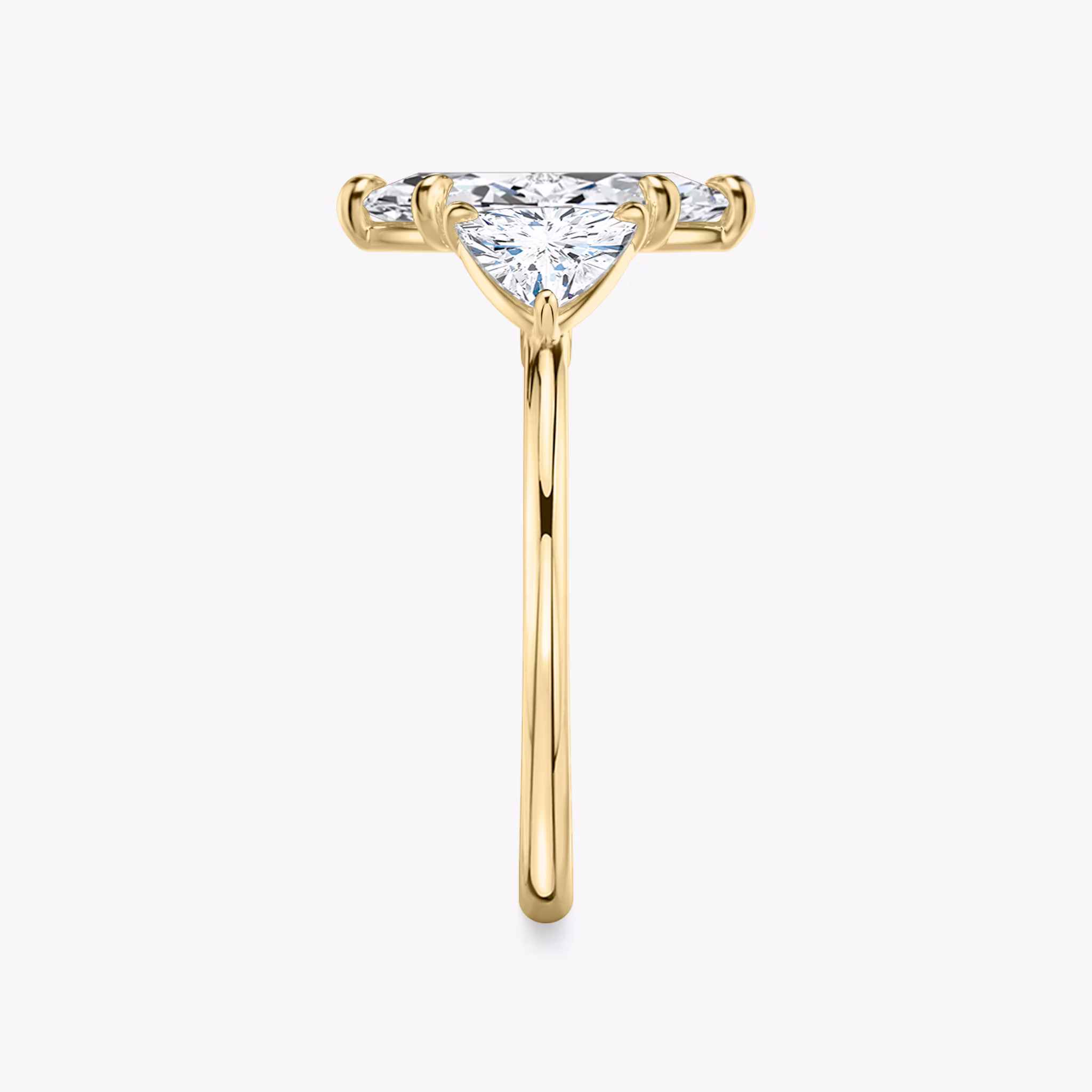The Three Stone | Marquise | 18k | Yellow Gold | bandAccent: Plain | sideStoneCarat: 0.50ct | sideStoneShape: Trillion | diamondOrientation: vertical | caratWeight: other