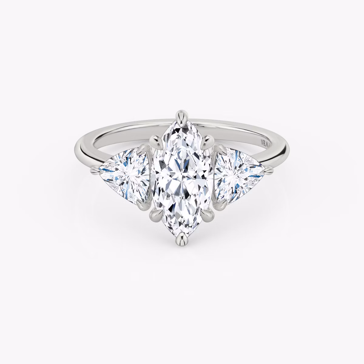 The Three Stone | Marquise | Platinum | bandAccent: Plain | sideStoneCarat: 0.50ct | sideStoneShape: Trillion | diamondOrientation: vertical | caratWeight: other