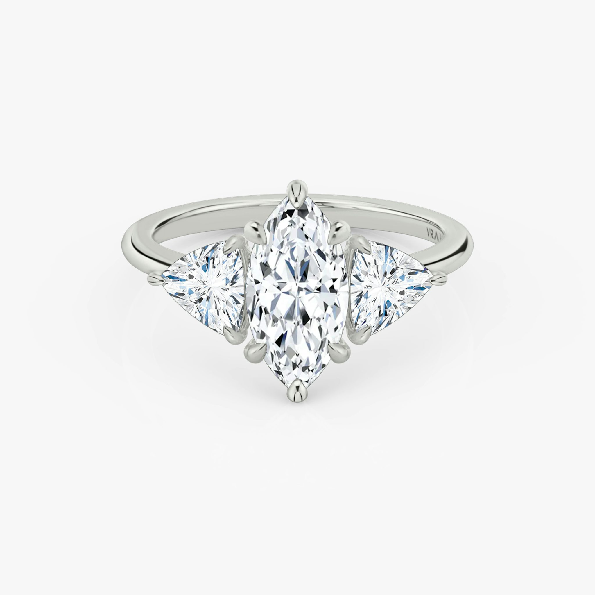 The Three Stone | Marquise | 18k | White Gold | bandAccent: Plain | sideStoneCarat: 0.50ct | sideStoneShape: Trillion | diamondOrientation: vertical | caratWeight: other