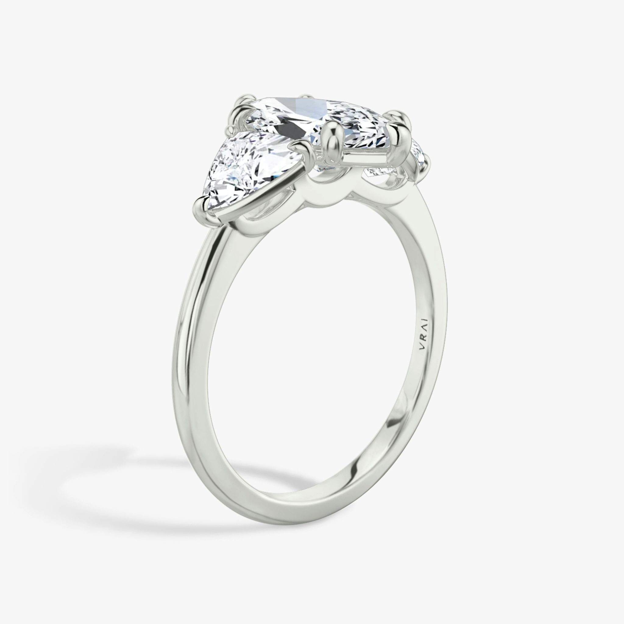 The Three Stone | Marquise | 18k | White Gold | bandAccent: Plain | sideStoneCarat: 0.50ct | sideStoneShape: Trillion | diamondOrientation: vertical | caratWeight: other