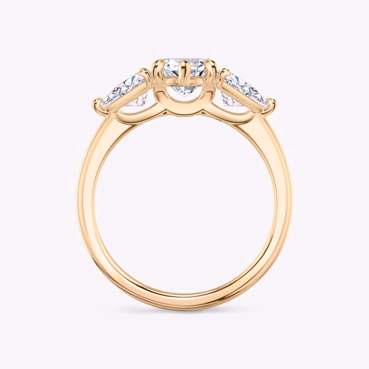 The Three Stone | Marquise | 14k | Rose Gold | bandAccent: Plain | sideStoneCarat: 0.50ct | sideStoneShape: Trillion | diamondOrientation: vertical | caratWeight: other