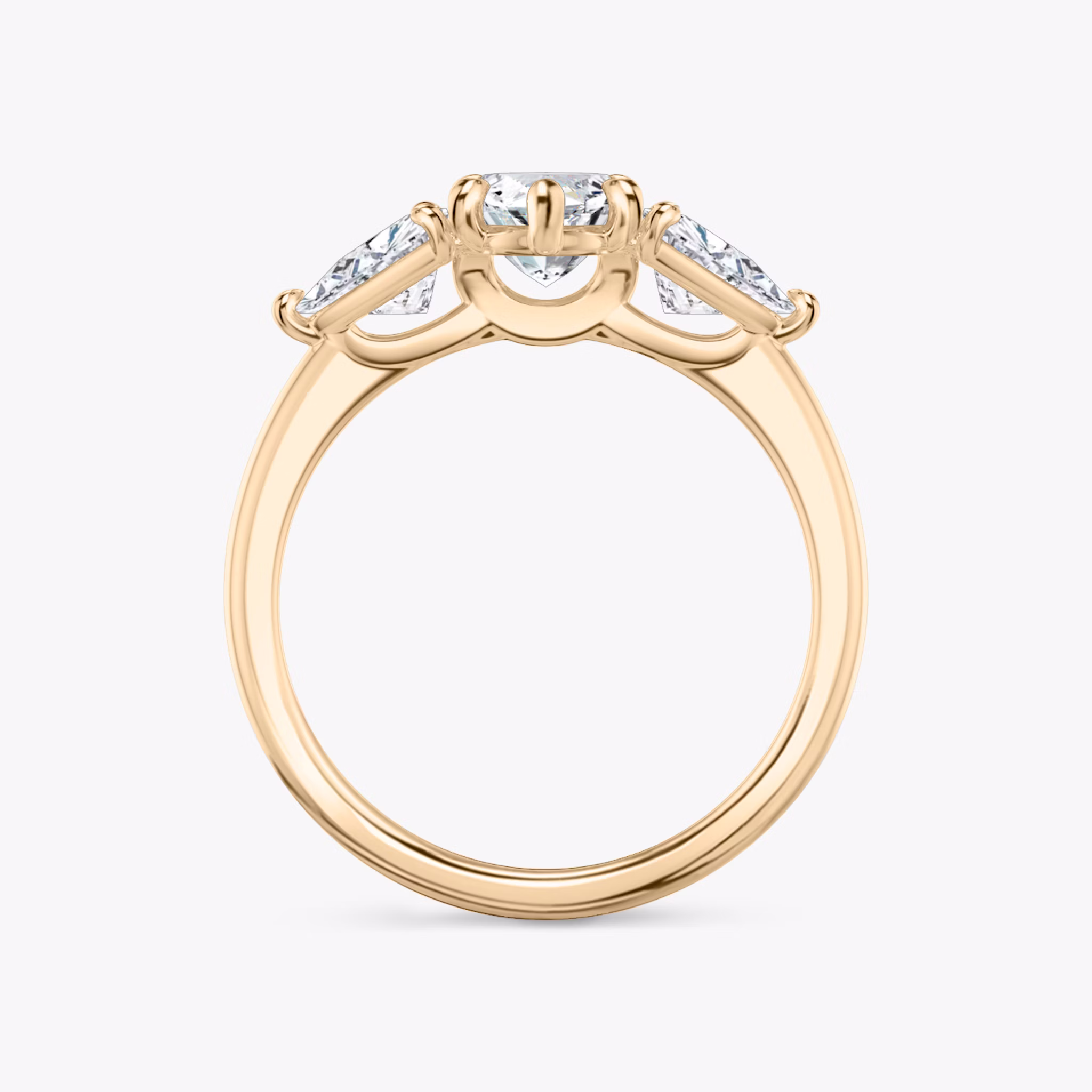 The Three Stone | Marquise | 14k | Rose Gold | bandAccent: Plain | sideStoneCarat: 0.50ct | sideStoneShape: Trillion | diamondOrientation: vertical | caratWeight: other