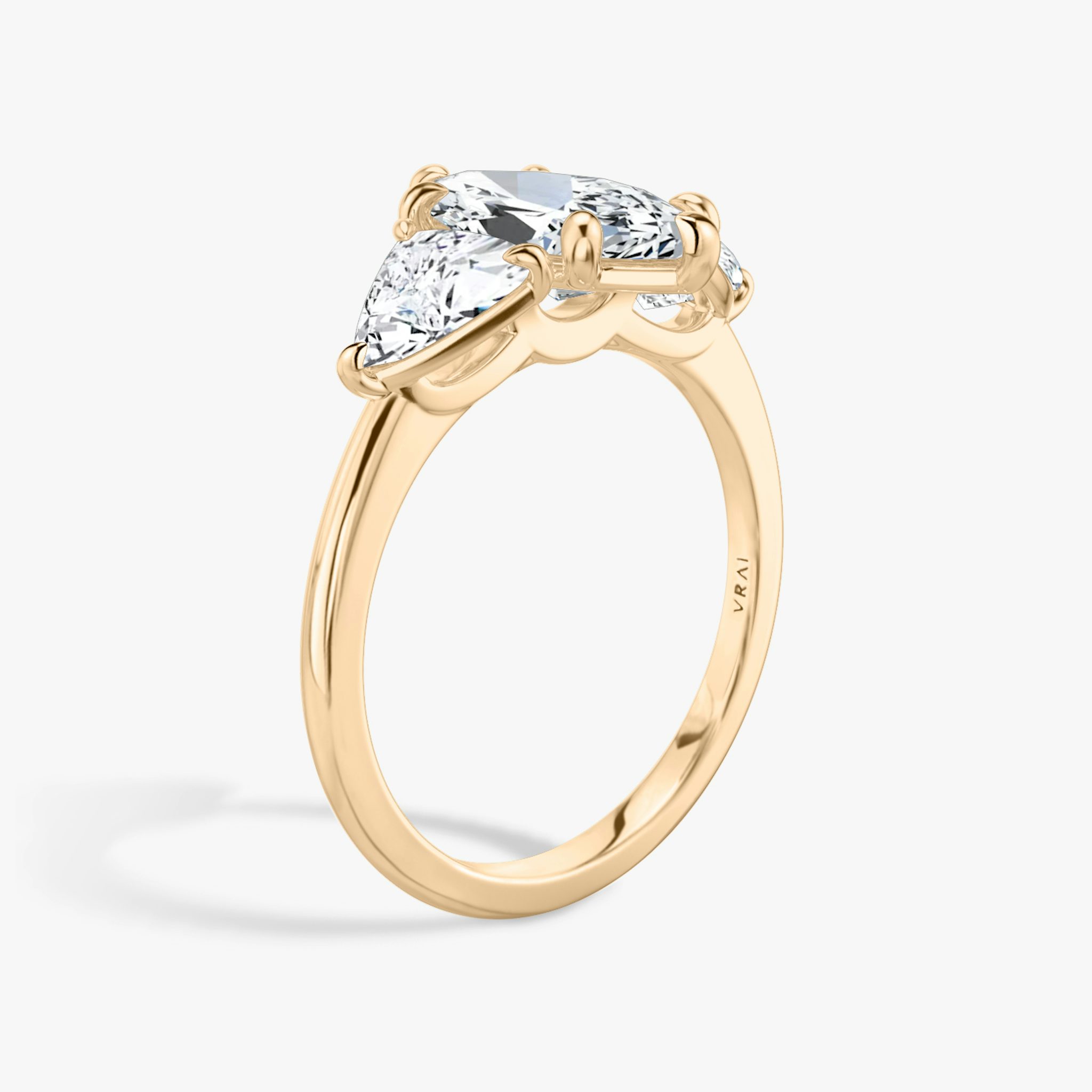The Three Stone | Marquise | 14k | Rose Gold | bandAccent: Plain | sideStoneCarat: 0.50ct | sideStoneShape: Trillion | diamondOrientation: vertical | caratWeight: other